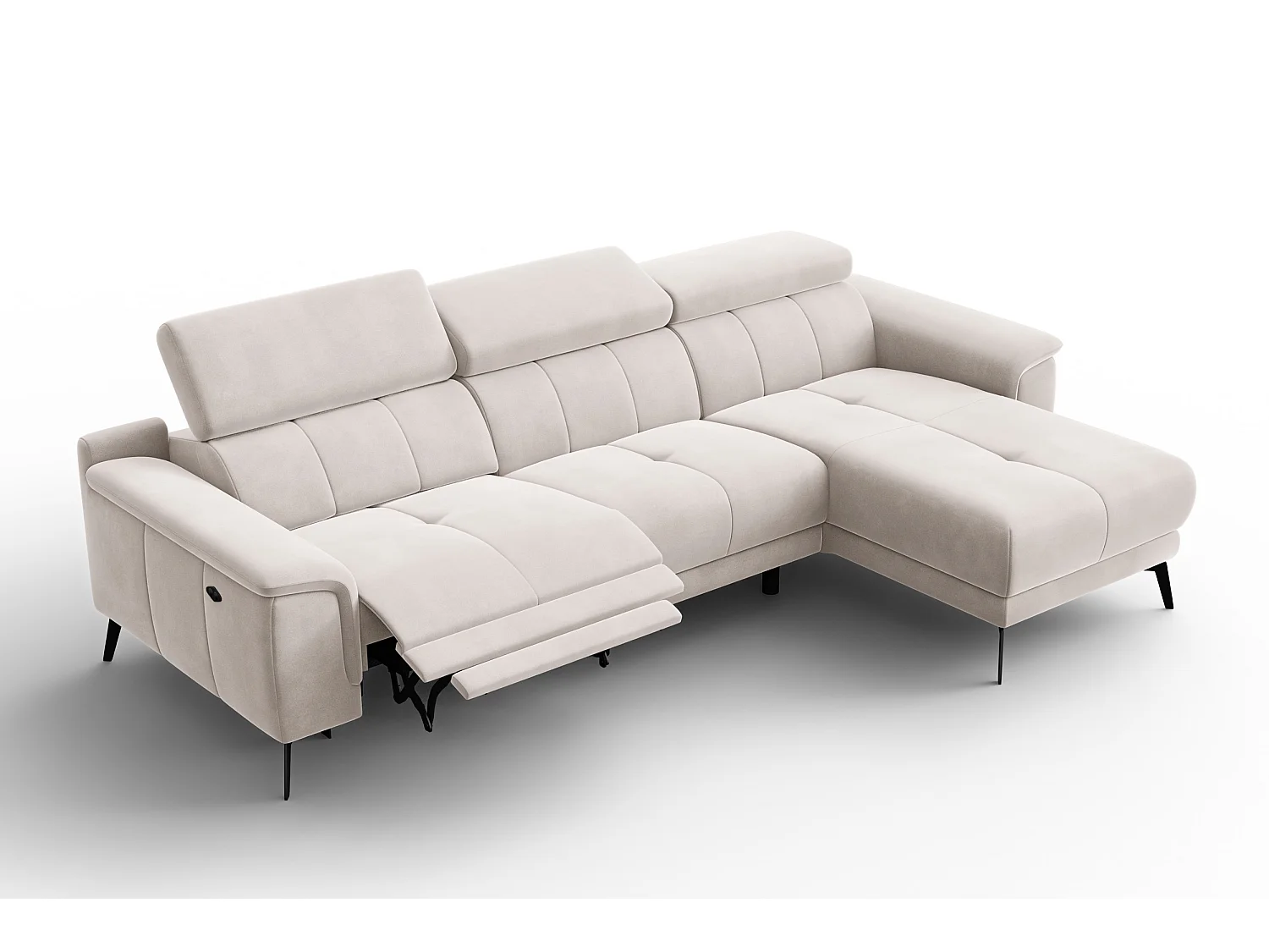 CANAPÉ D'ANGLE RELAX FIERO 4 places droit, tissu velours beige