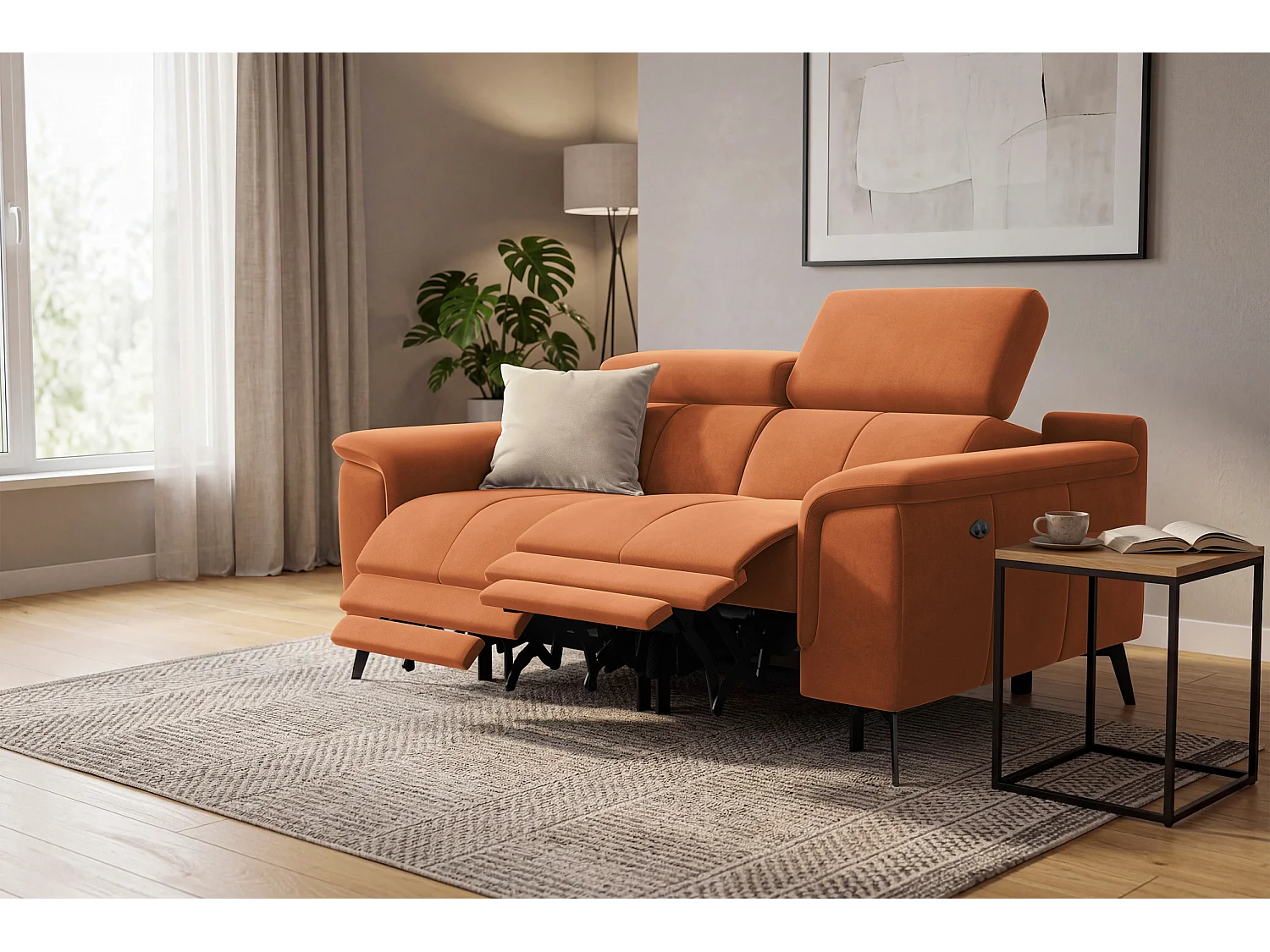 Sofa Relax 2-Sitzer FIERO, Oranger Veloursstoff