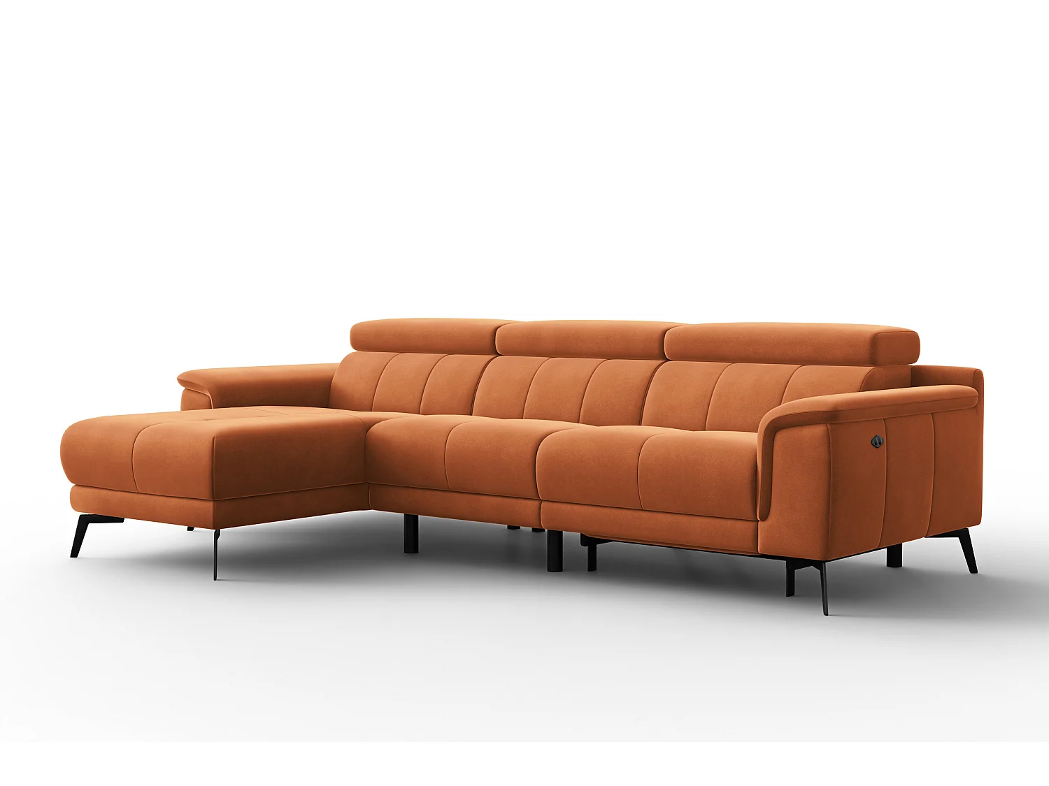 CANAPÉ D'ANGLE RELAX FIERO 4 places gauche, tissu velours orange