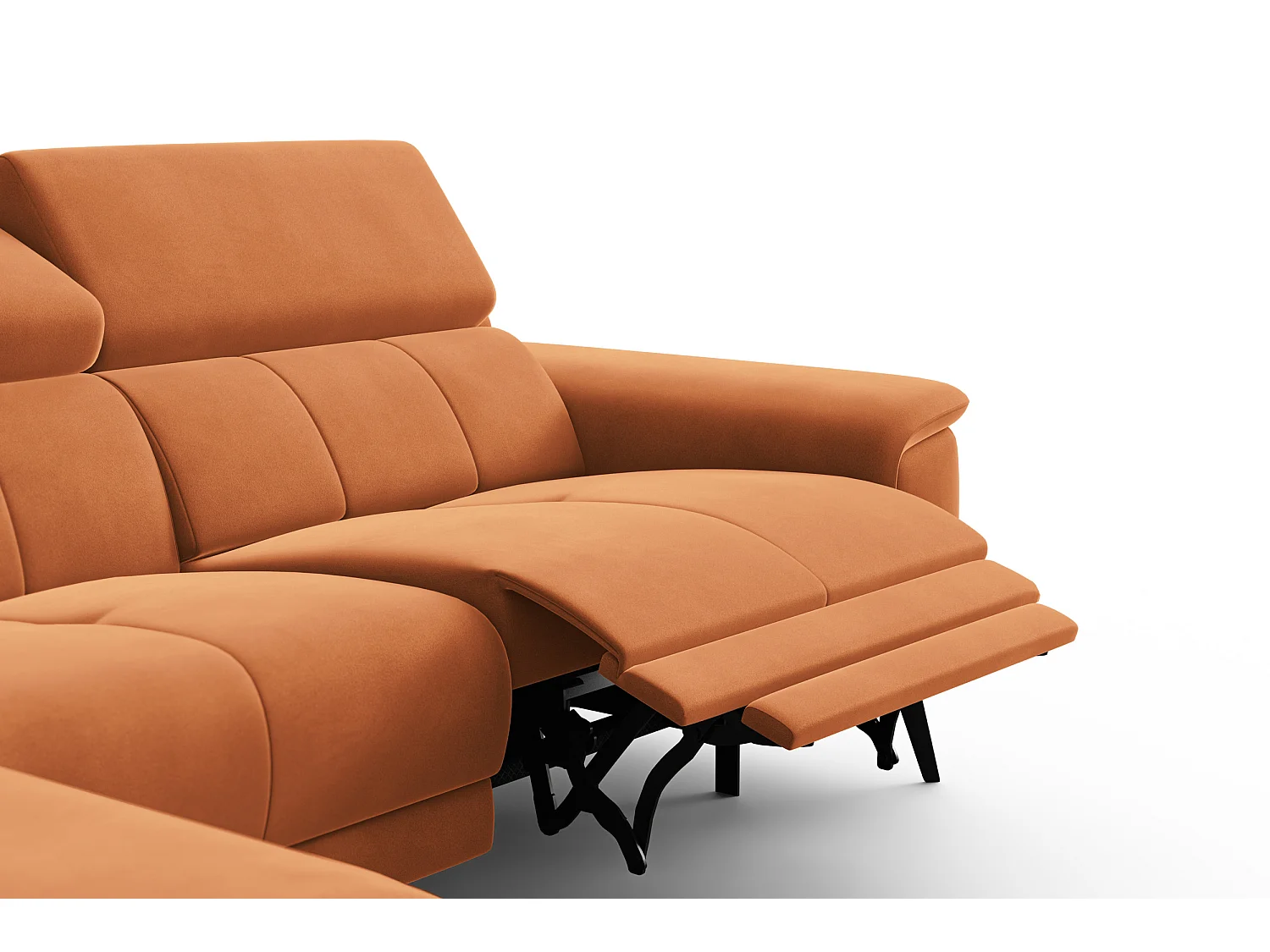 CANAPÉ D'ANGLE RELAX FIERO 4 places gauche, tissu velours orange