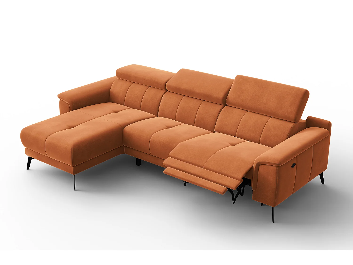CANAPÉ D'ANGLE RELAX FIERO 4 places gauche, tissu velours orange