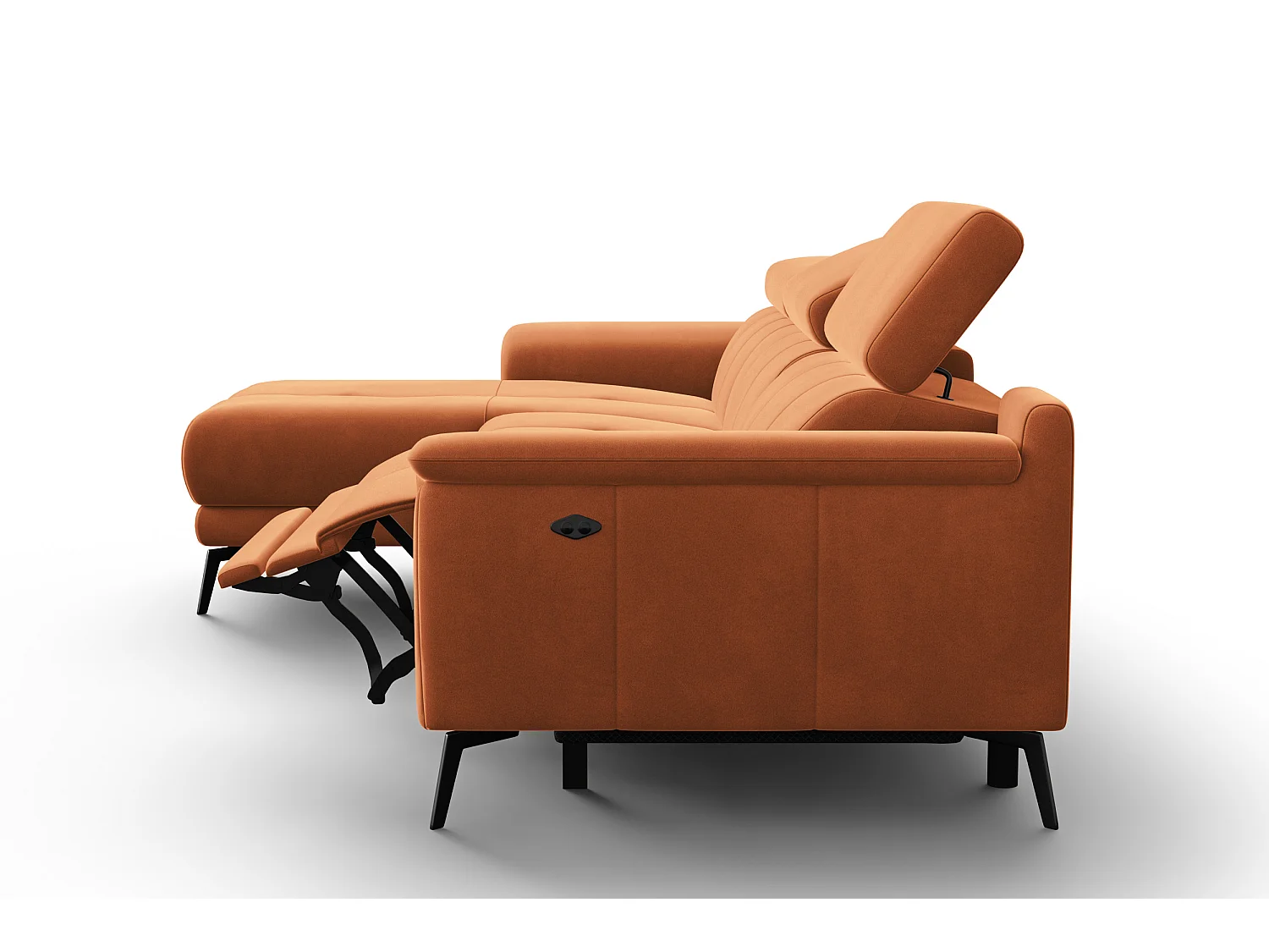 CANAPÉ D'ANGLE RELAX FIERO 4 places gauche, tissu velours orange
