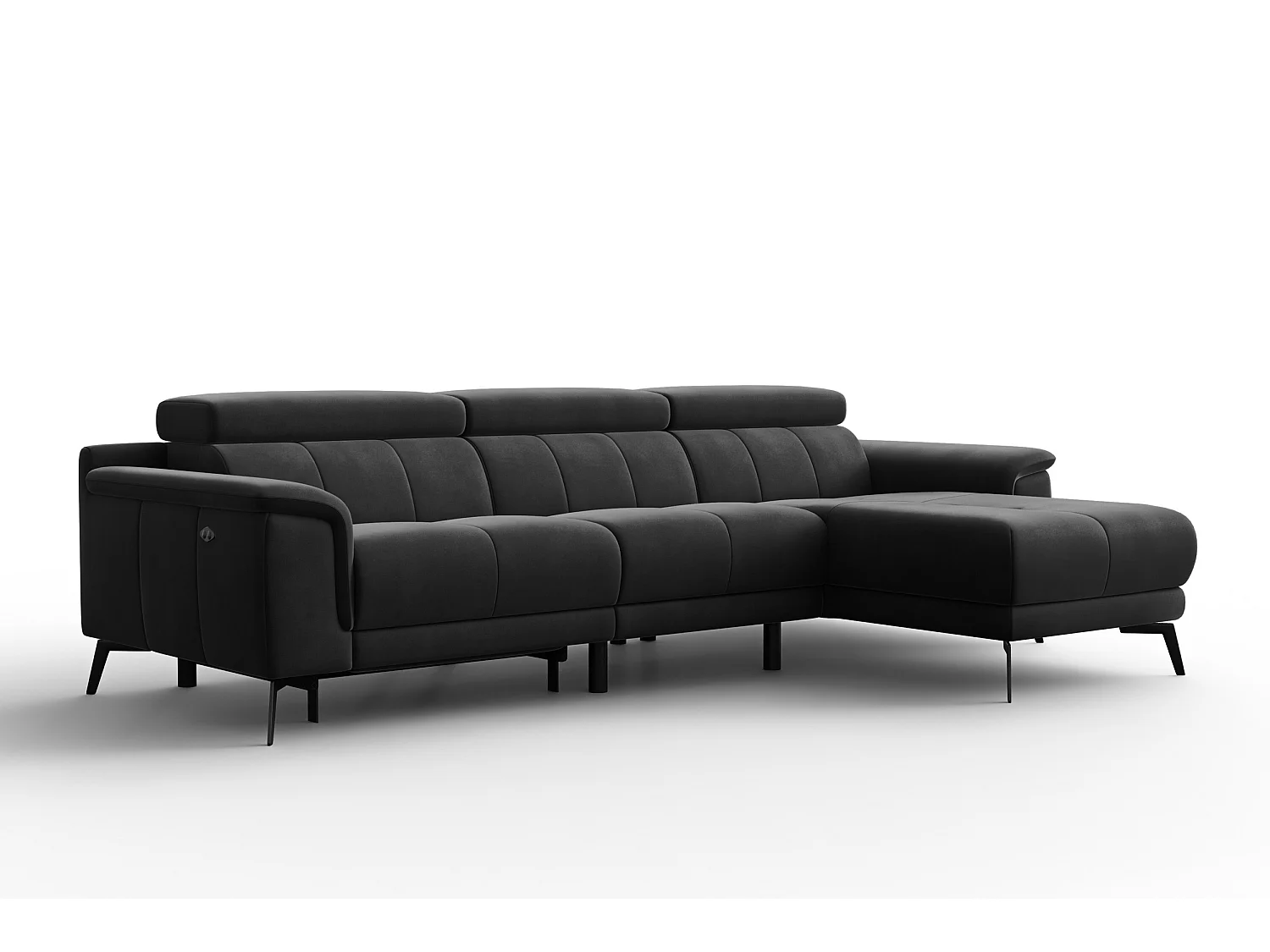 CANAPÉ D'ANGLE RELAX FIERO 4 places droit, tissu velours noir