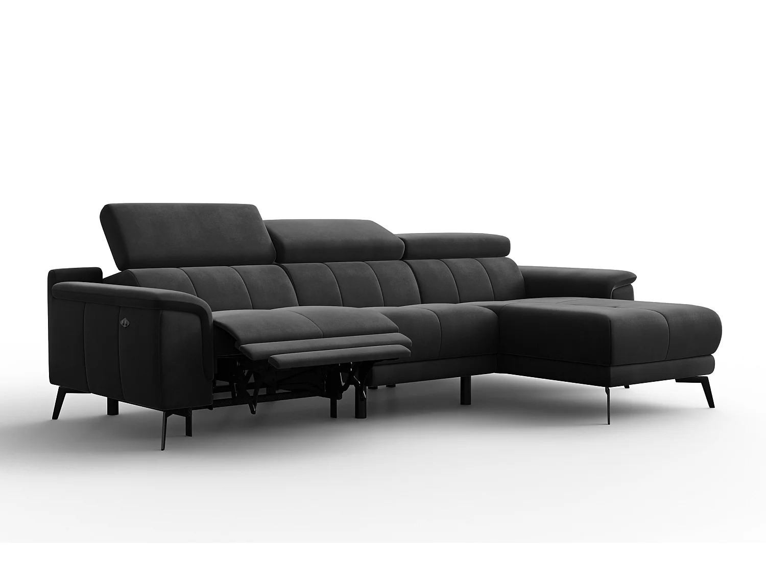 CANAPÉ D'ANGLE RELAX FIERO 4 places droit, tissu velours noir