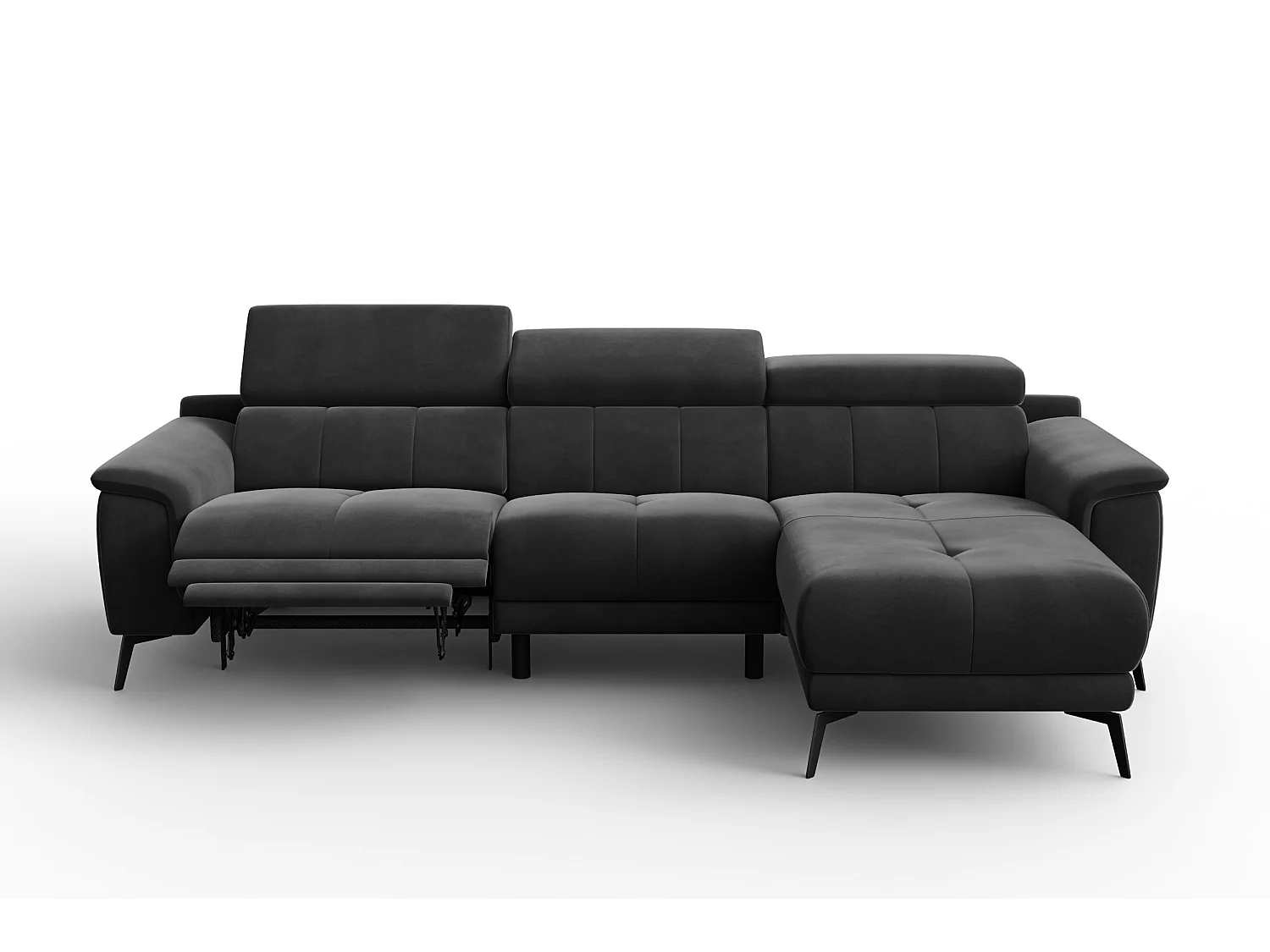 CANAPÉ D'ANGLE RELAX FIERO 4 places droit, tissu velours noir