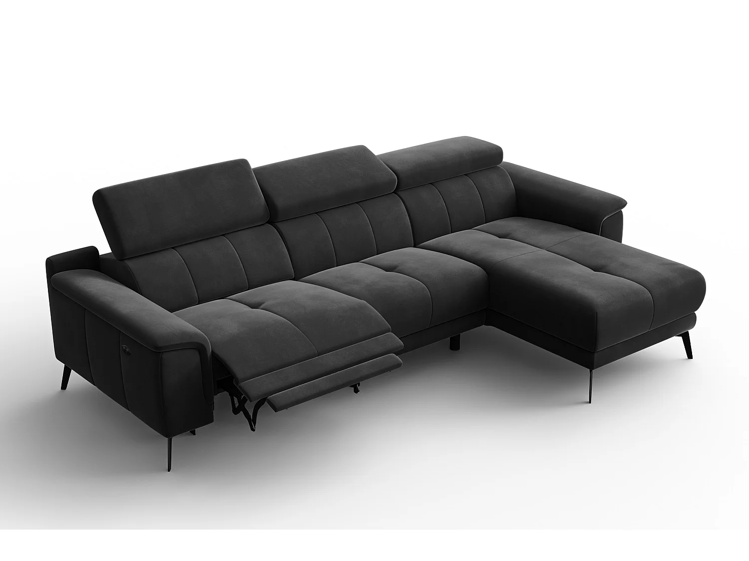 CANAPÉ D'ANGLE RELAX FIERO 4 places droit, tissu velours noir