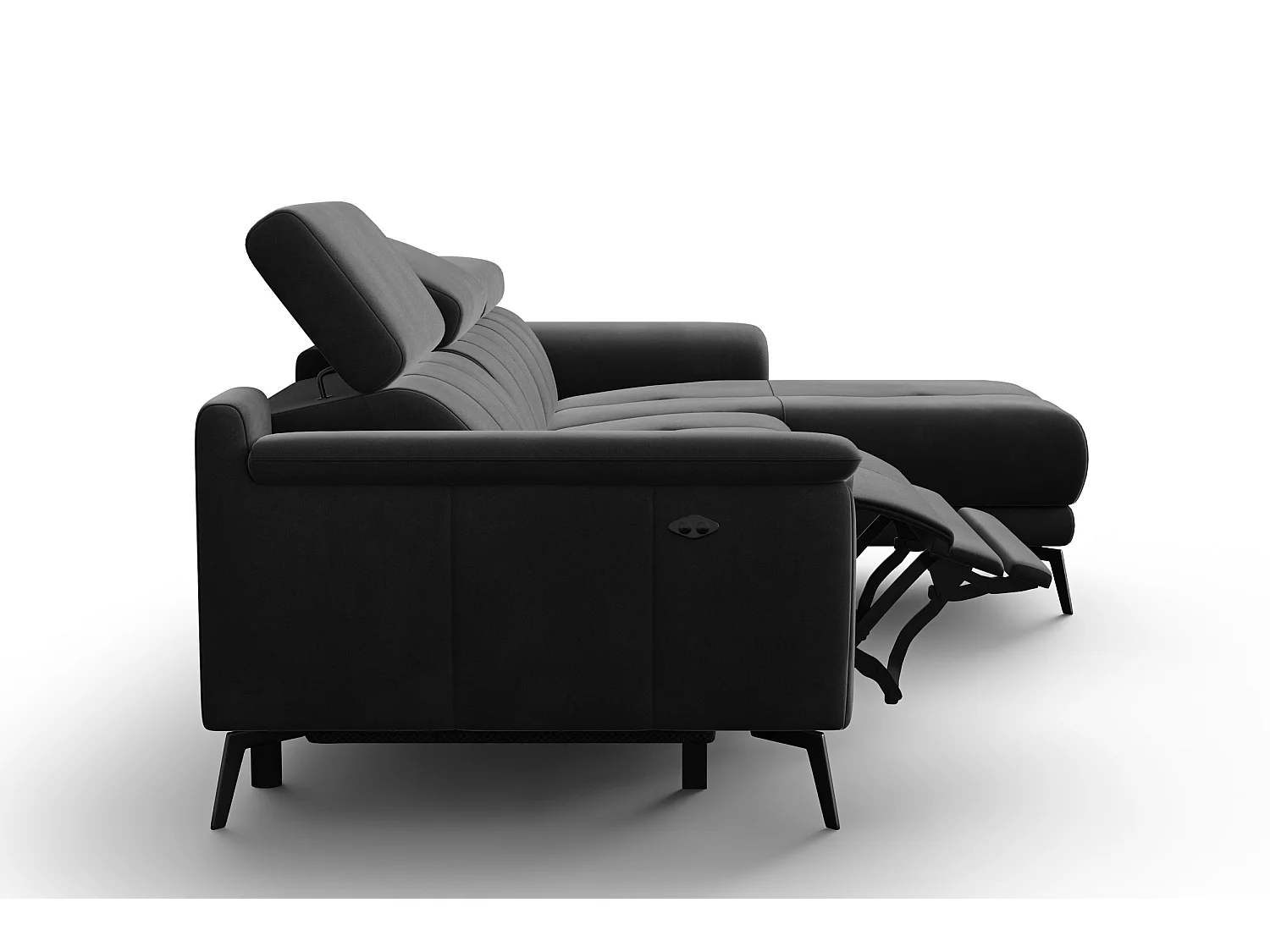 CANAPÉ D'ANGLE RELAX FIERO 4 places droit, tissu velours noir