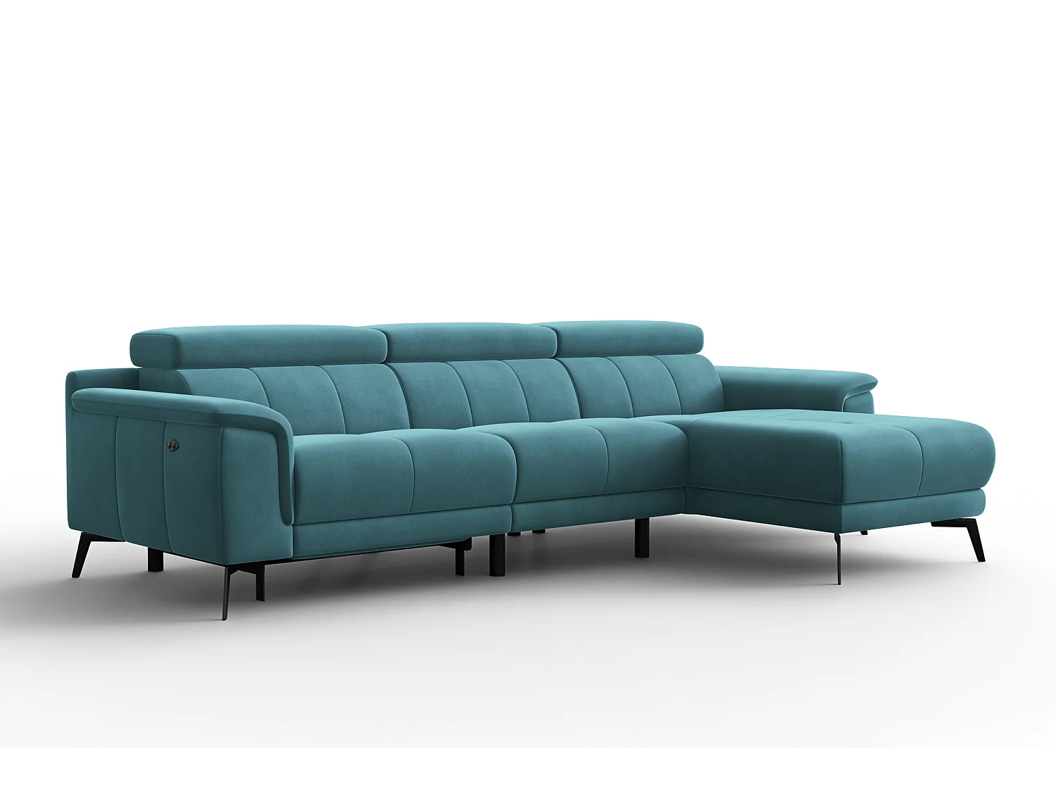 CANAPÉ D'ANGLE RELAX FIERO 4 places droit, tissu velours turquoise