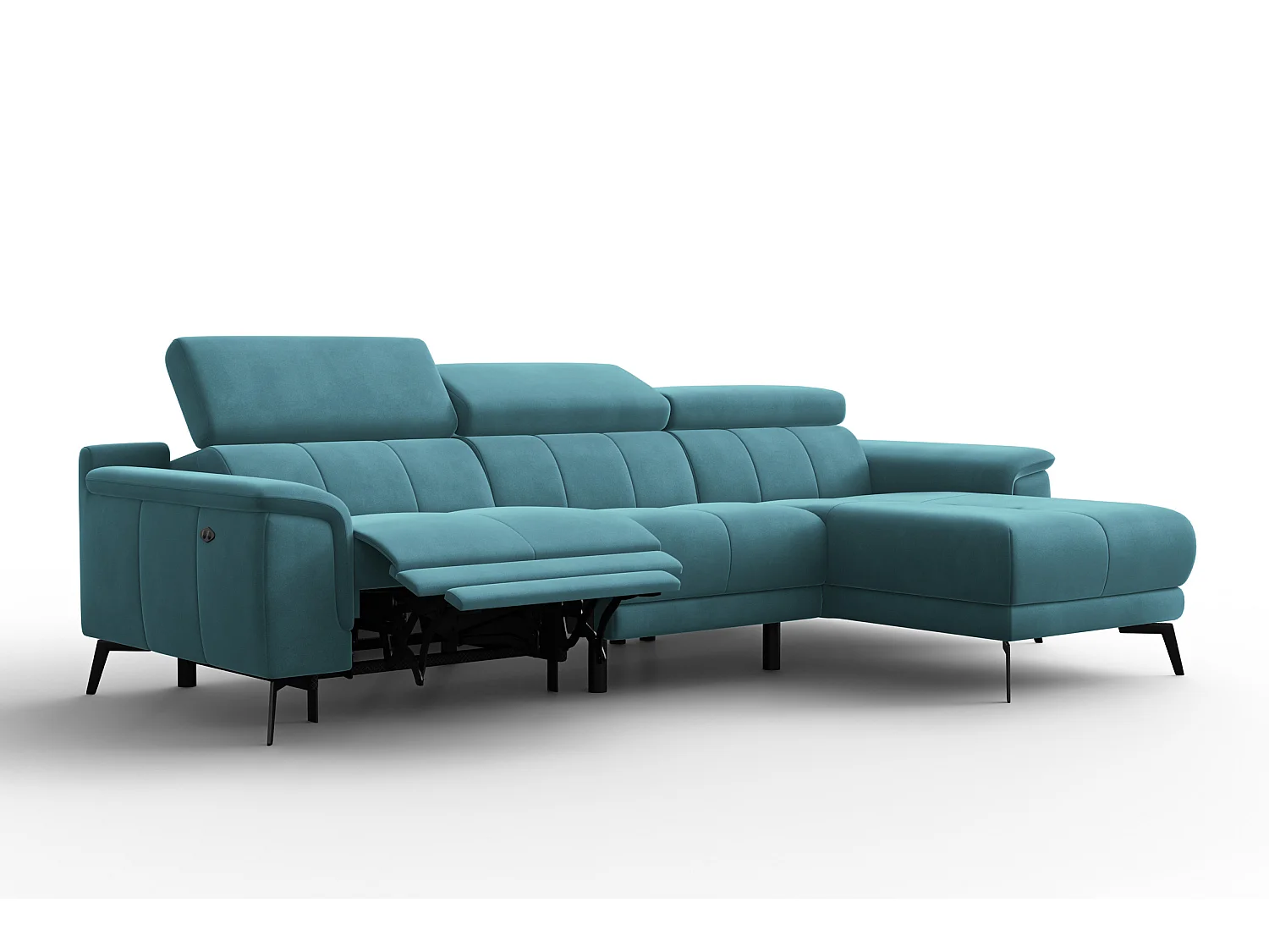 CANAPÉ D'ANGLE RELAX FIERO 4 places droit, tissu velours turquoise
