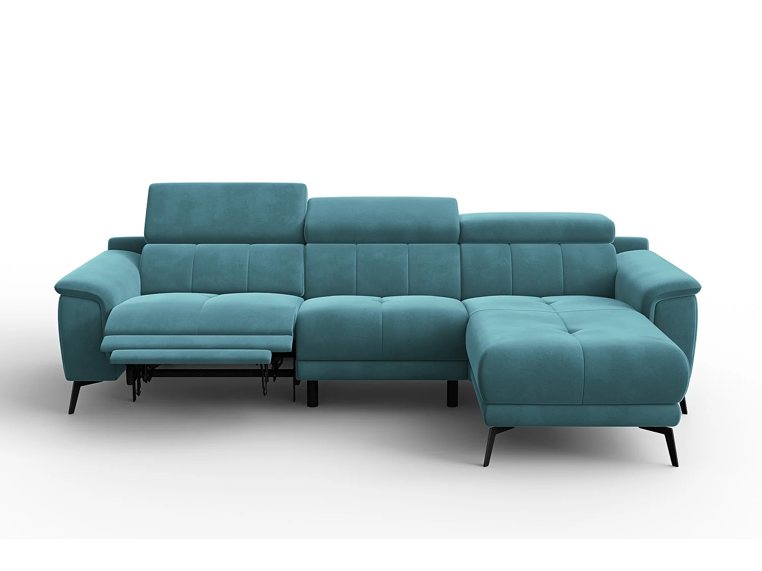 CANAPÉ D'ANGLE RELAX FIERO 4 places droit, tissu velours turquoise