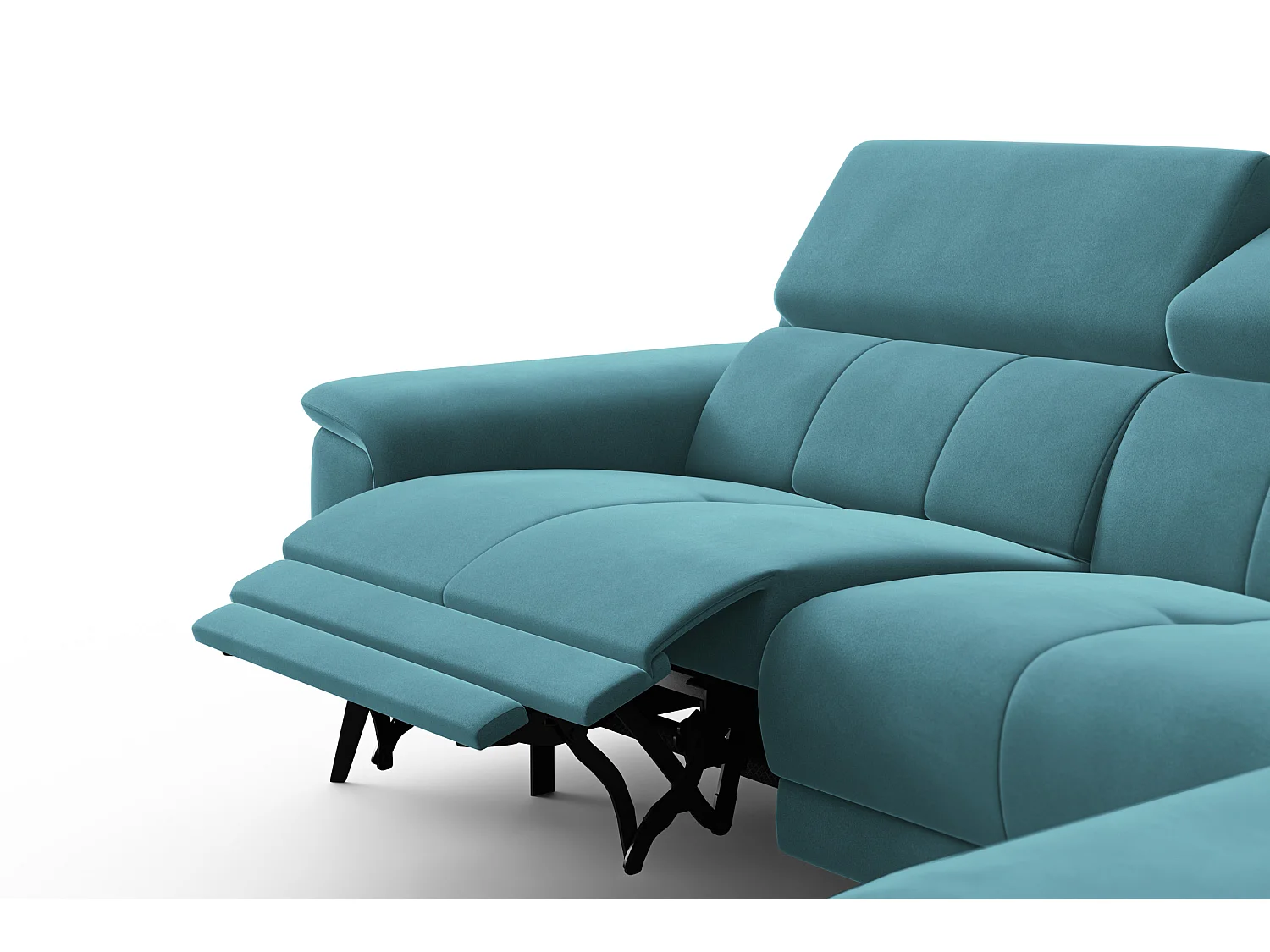 CANAPÉ D'ANGLE RELAX FIERO 4 places droit, tissu velours turquoise