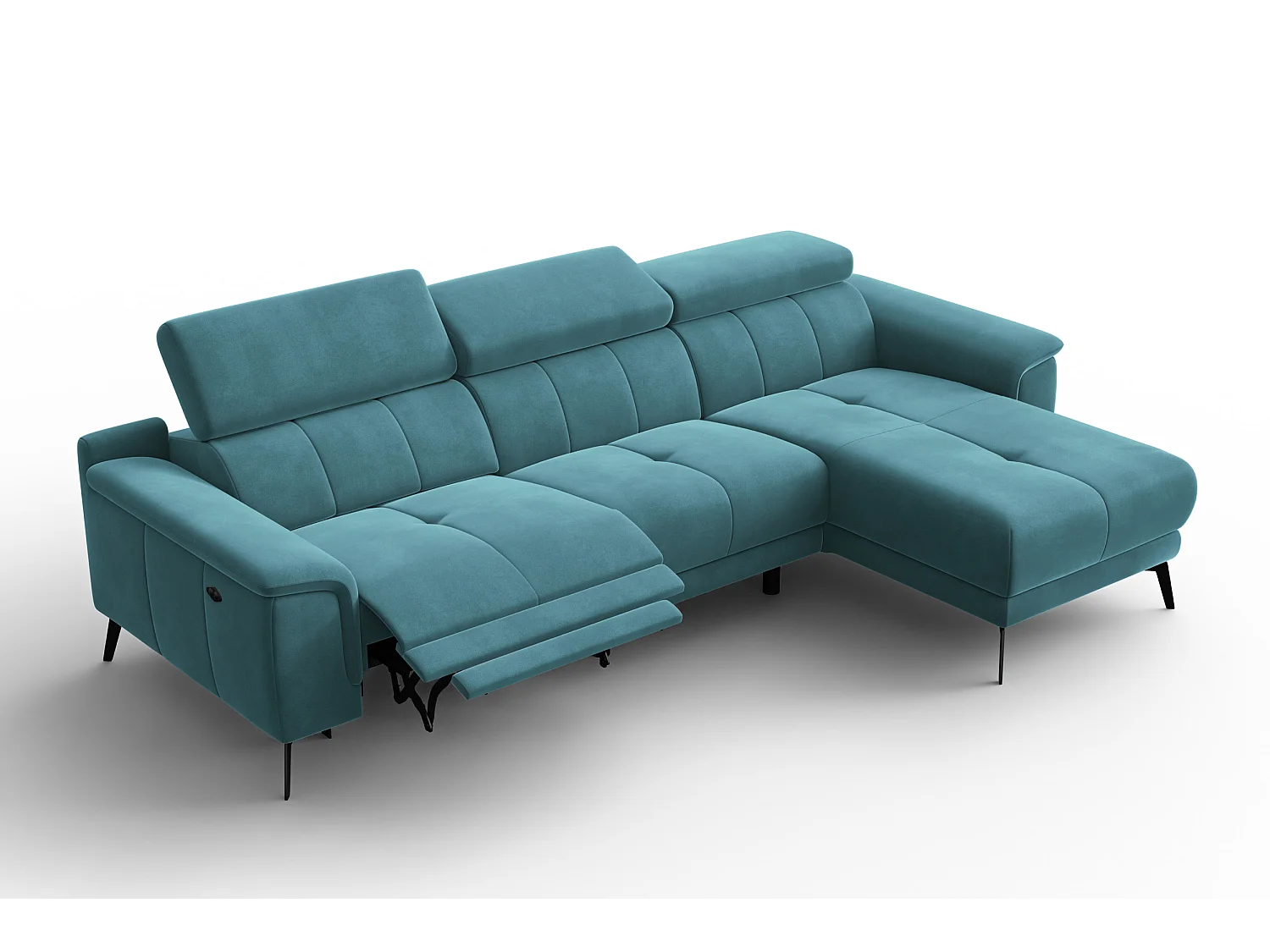 CANAPÉ D'ANGLE RELAX FIERO 4 places droit, tissu velours turquoise