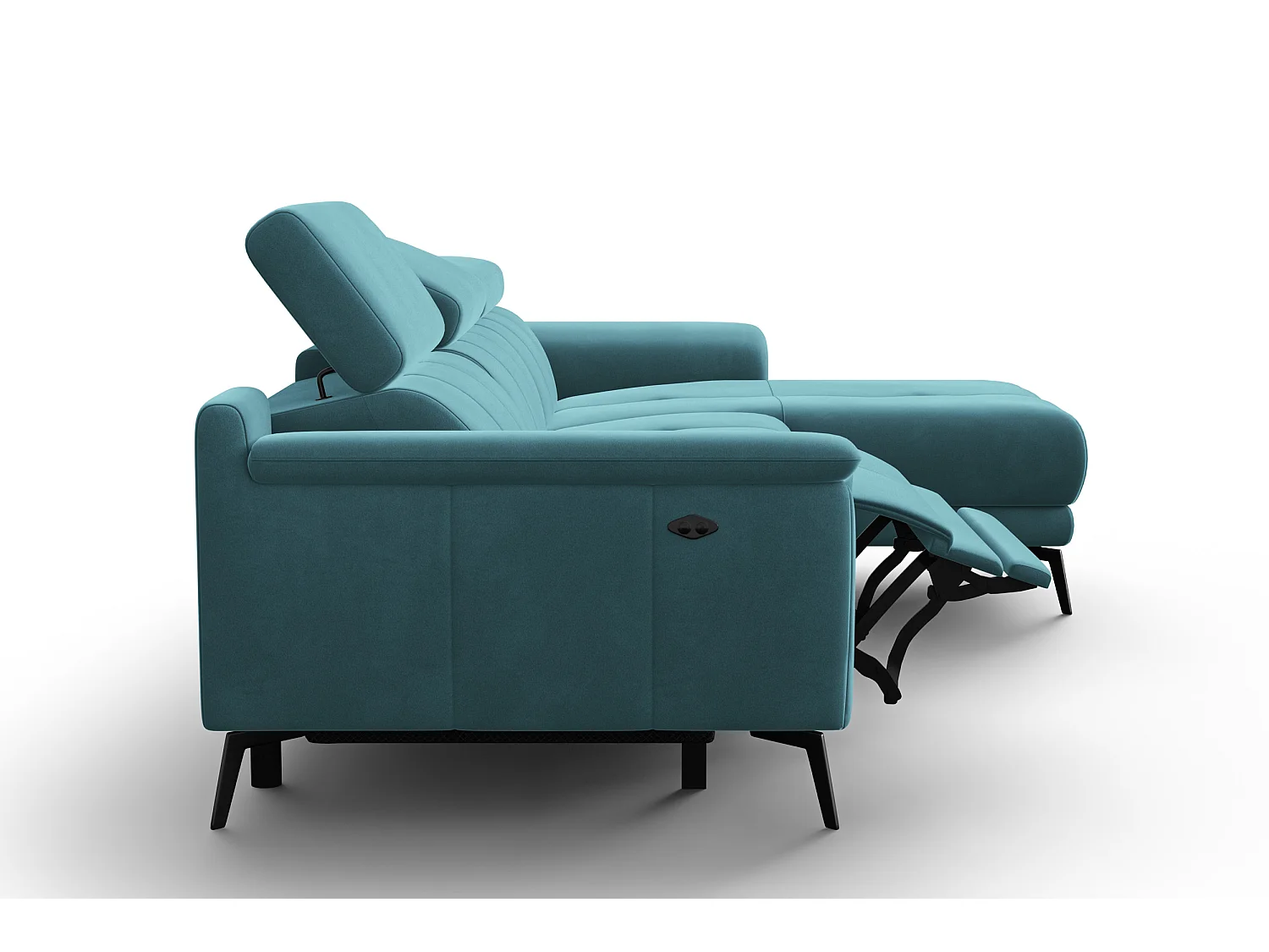 CANAPÉ D'ANGLE RELAX FIERO 4 places droit, tissu velours turquoise