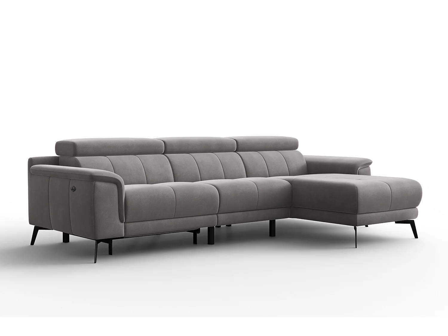 CANAPÉ D'ANGLE RELAX FIERO 4 places droit, tissu velours gris foncé