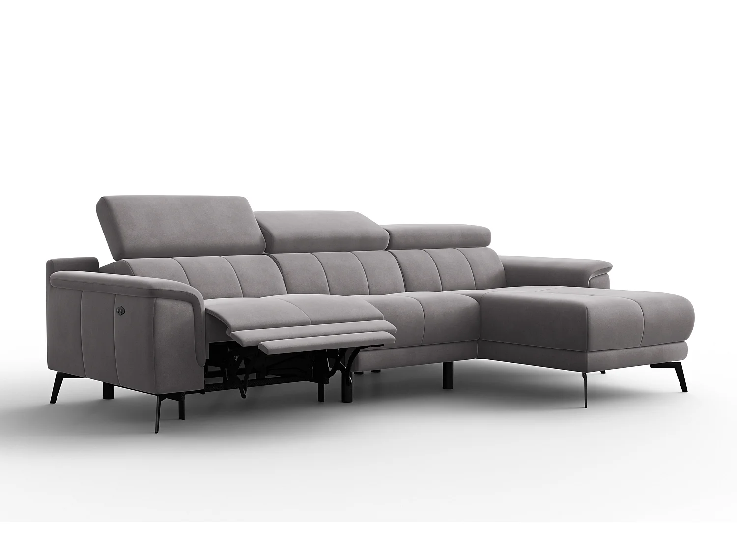 CANAPÉ D'ANGLE RELAX FIERO 4 places droit, tissu velours gris foncé