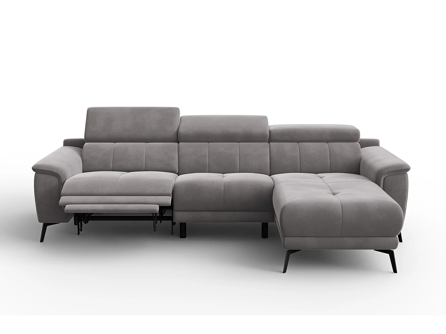 CANAPÉ D'ANGLE RELAX FIERO 4 places droit, tissu velours gris foncé