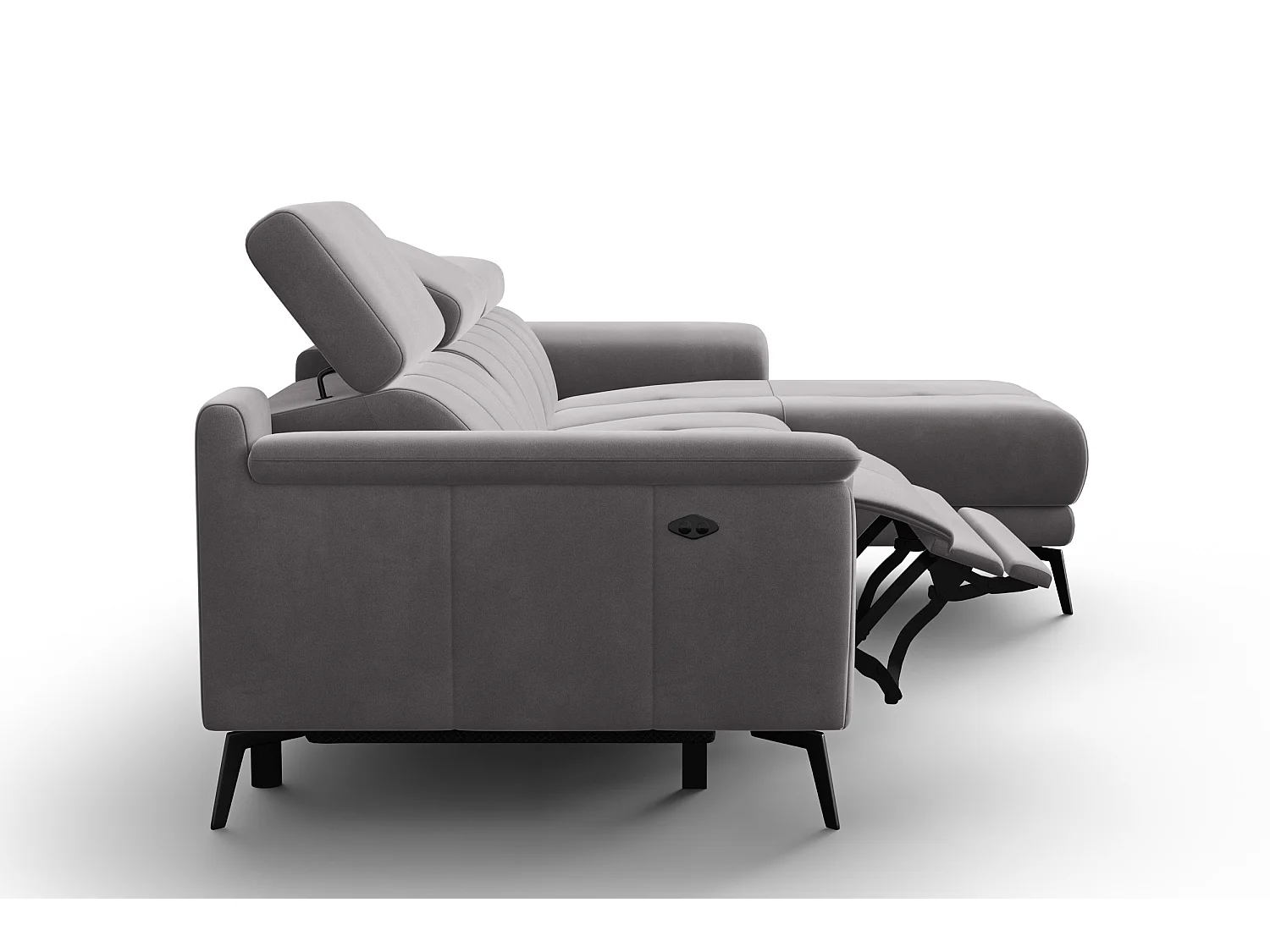 CANAPÉ D'ANGLE RELAX FIERO 4 places droit, tissu velours gris foncé