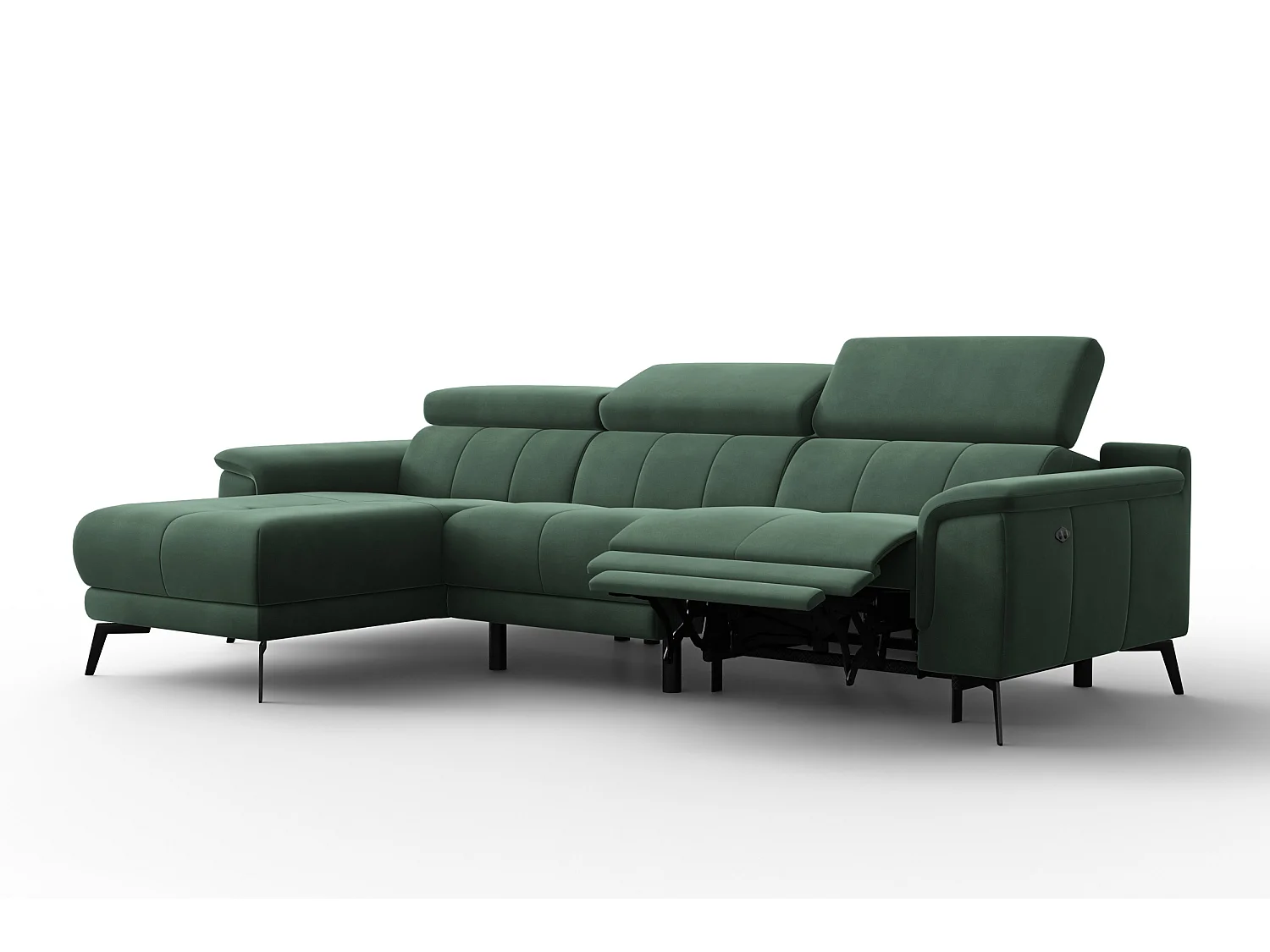 CANAPÉ D'ANGLE RELAX FIERO 4 places gauche, tissu velours vert