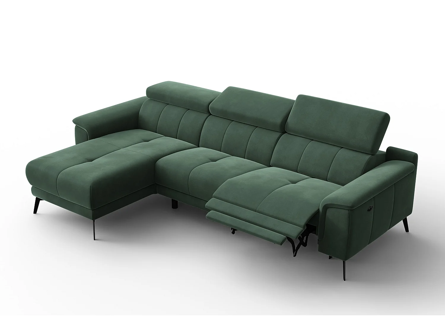 CANAPÉ D'ANGLE RELAX FIERO 4 places gauche, tissu velours vert