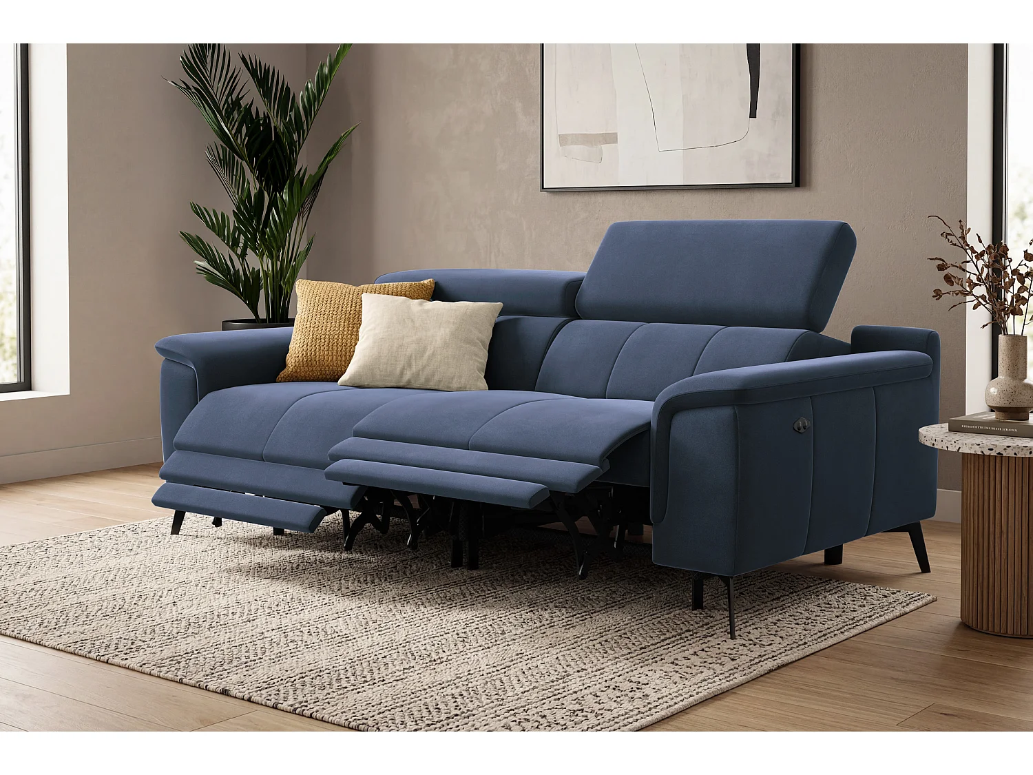 Sofa Relax 3-Sitzer FIERO, Marineblauer Veloursstoff