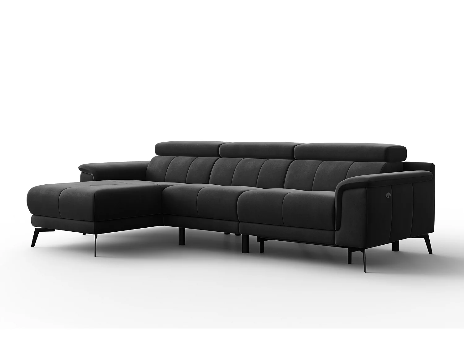 CANAPÉ D'ANGLE RELAX FIERO 4 places gauche, tissu velours noir