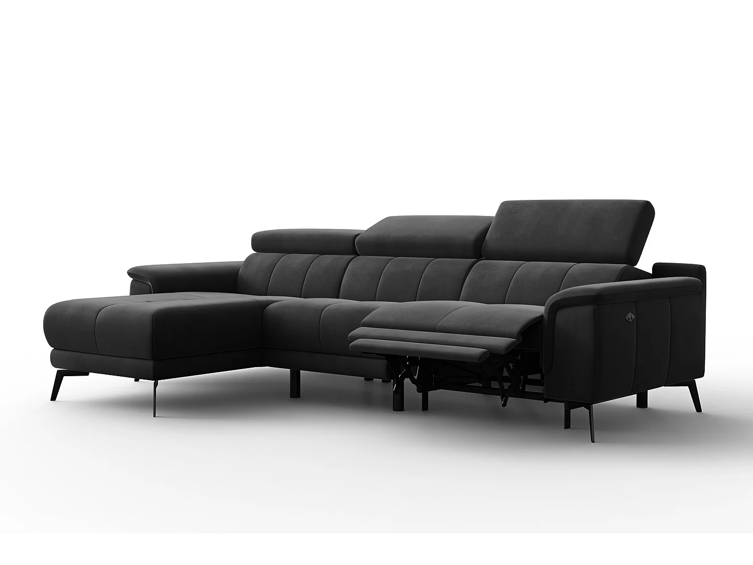 CANAPÉ D'ANGLE RELAX FIERO 4 places gauche, tissu velours noir