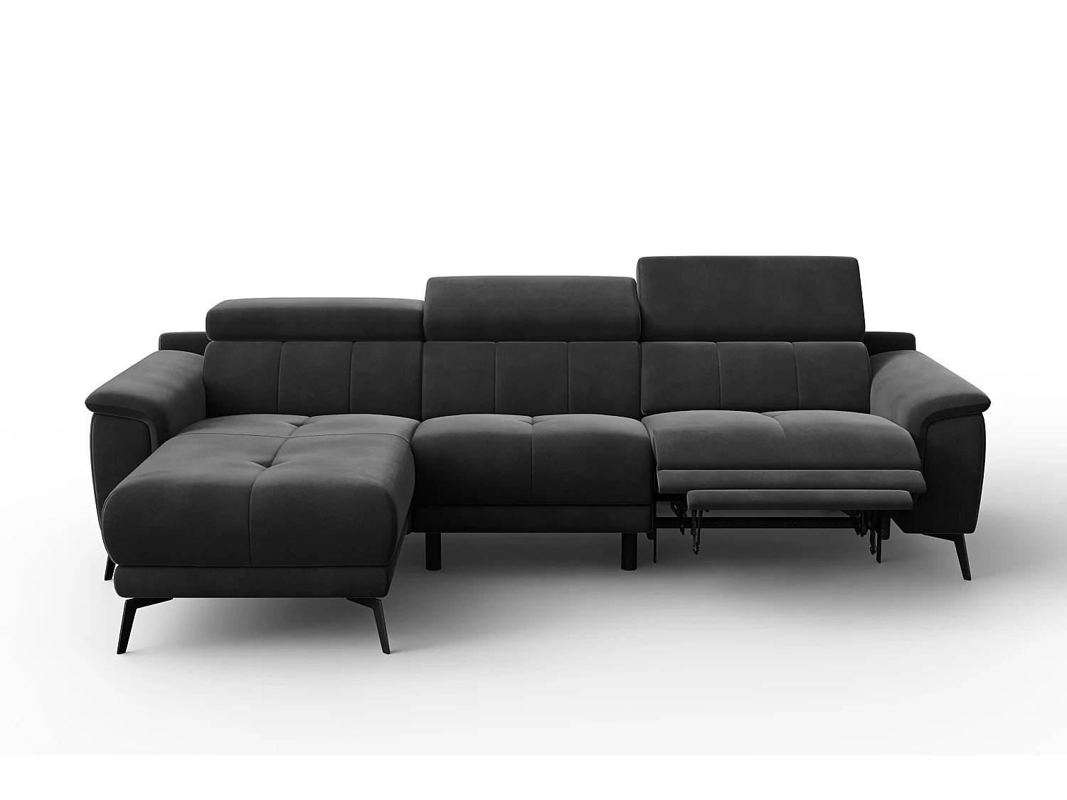 CANAPÉ D'ANGLE RELAX FIERO 4 places gauche, tissu velours noir