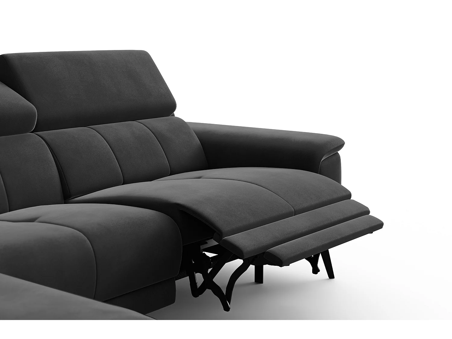 CANAPÉ D'ANGLE RELAX FIERO 4 places gauche, tissu velours noir
