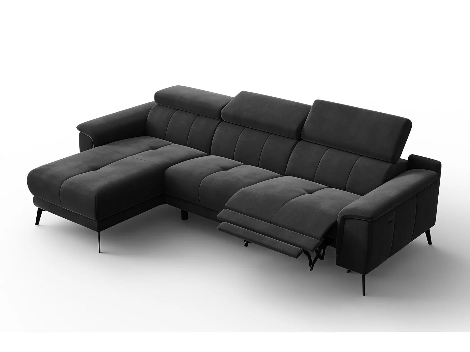 CANAPÉ D'ANGLE RELAX FIERO 4 places gauche, tissu velours noir