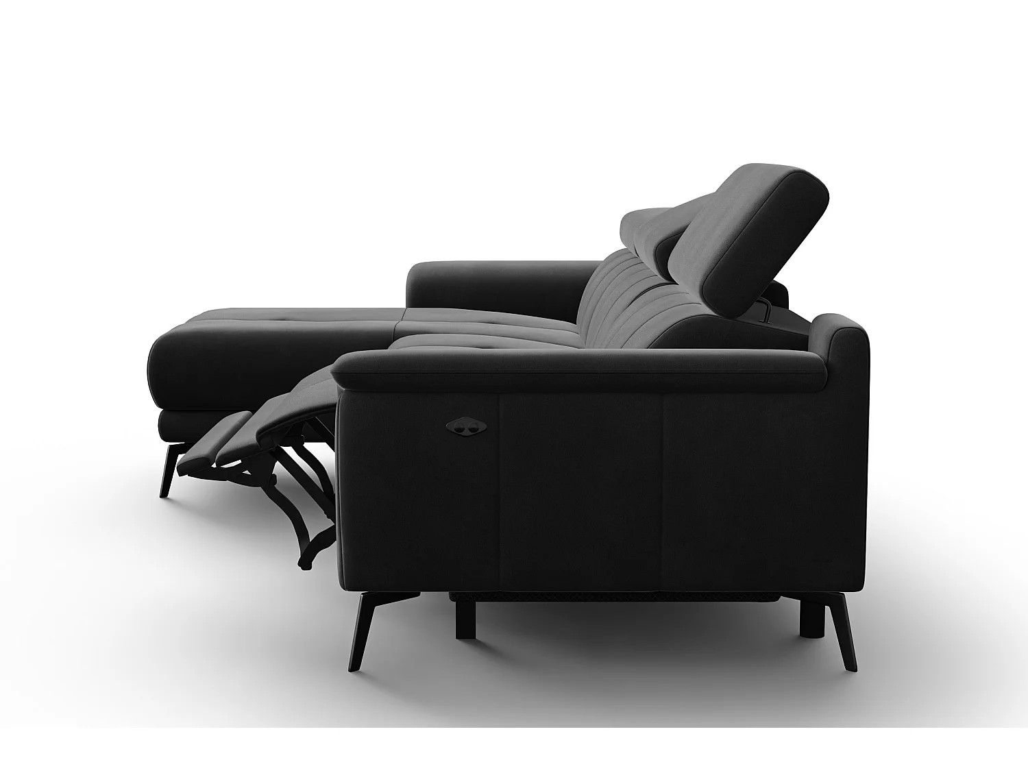 CANAPÉ D'ANGLE RELAX FIERO 4 places gauche, tissu velours noir