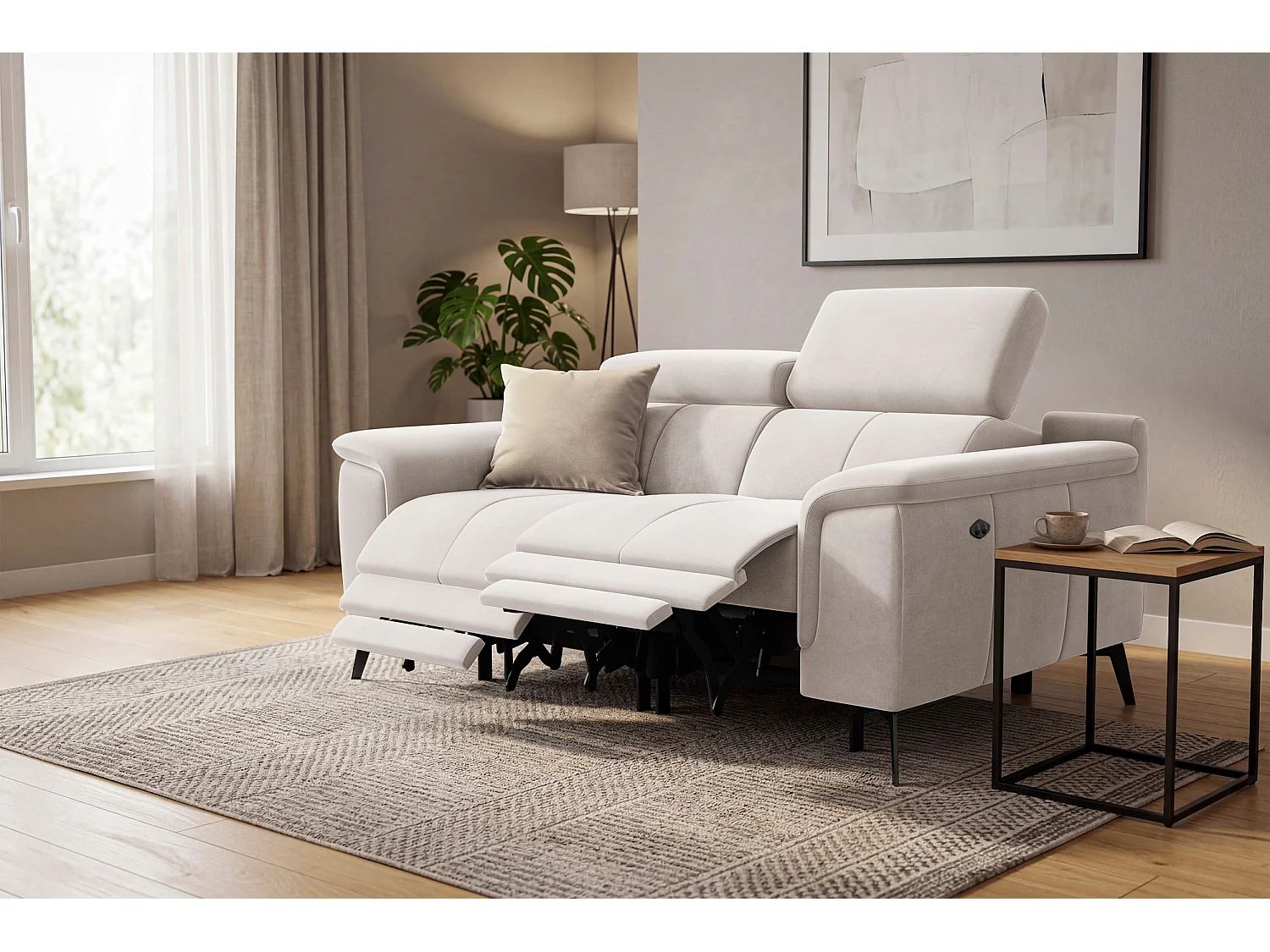 Sofa Relax 2-Sitzer FIERO, Beiger Veloursstoff