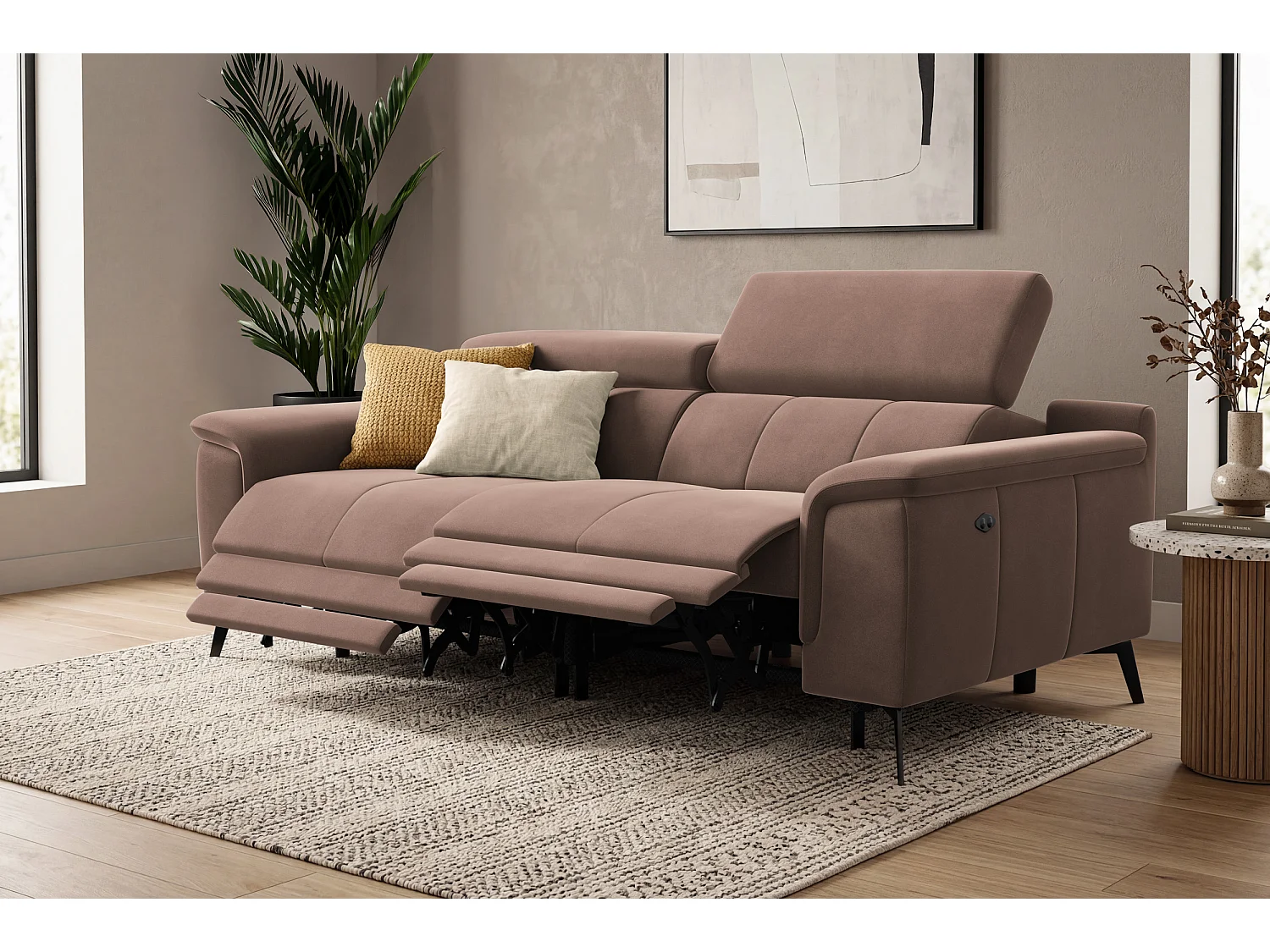 Sofa Relax 3-Sitzer FIERO, Brauner Veloursstoff