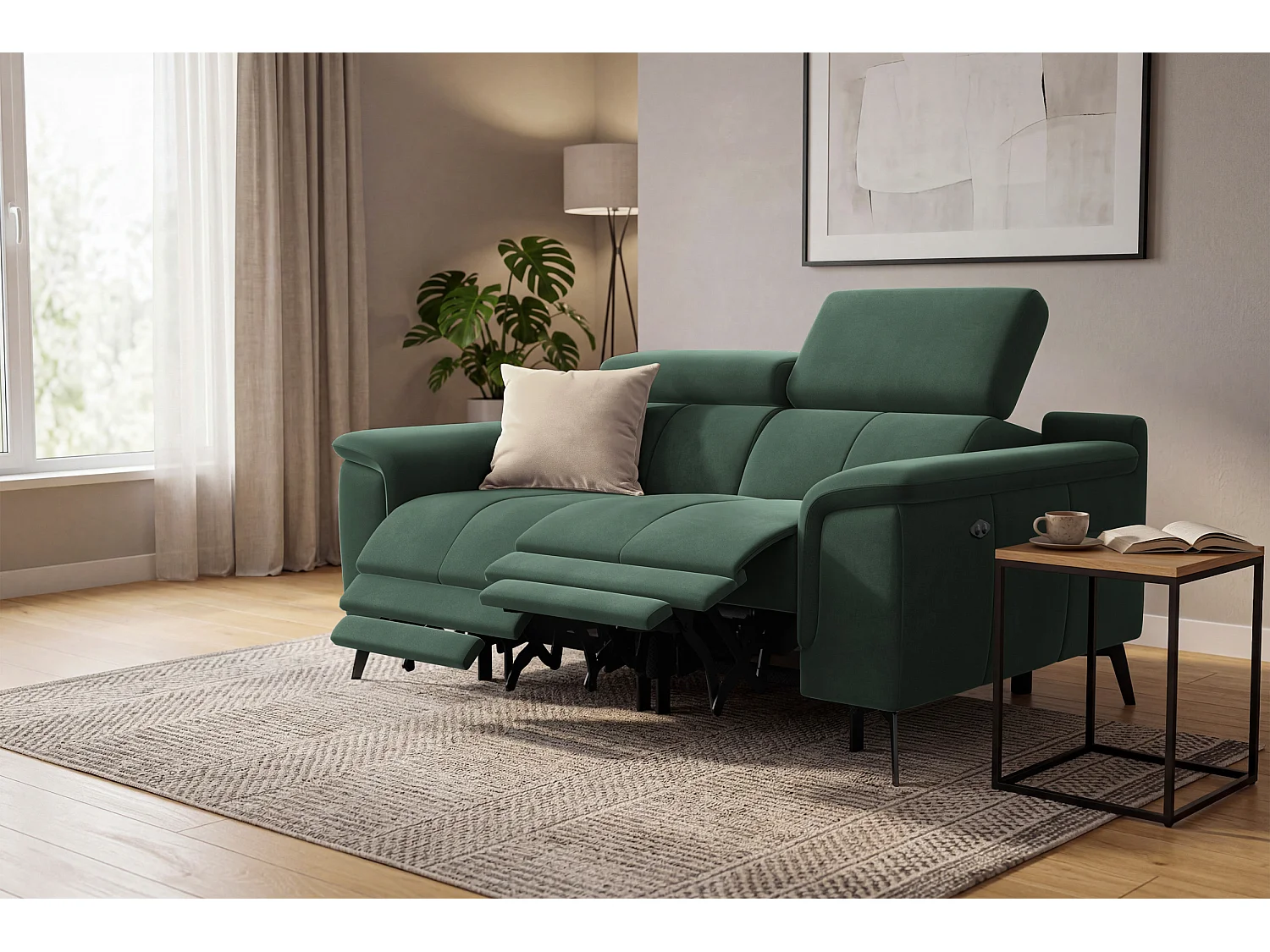 Sofa Relax 2-Sitzer FIERO, Grüner Veloursstoff