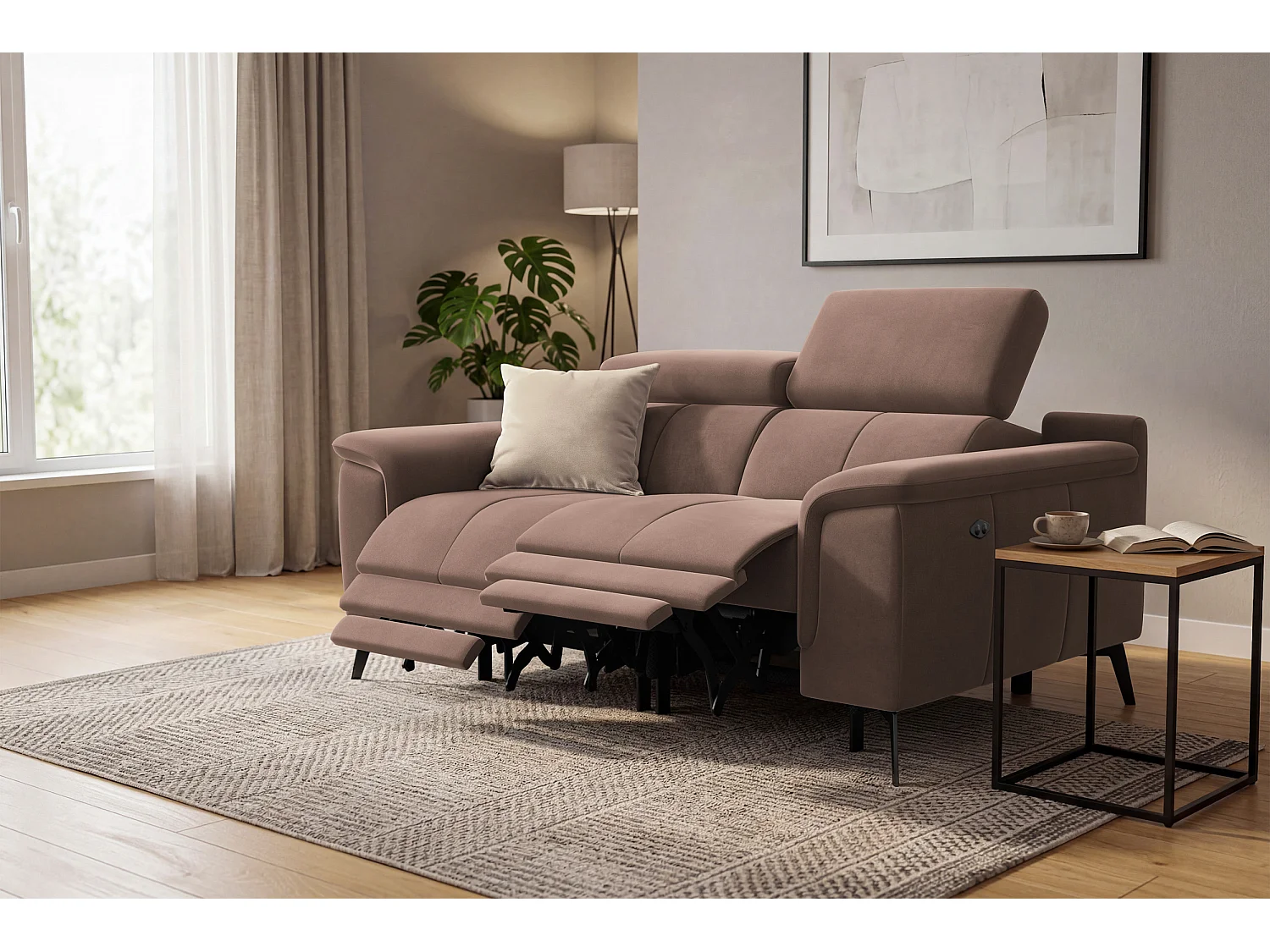 Sofa Relax 2-Sitzer FIERO, Brauner Veloursstoff