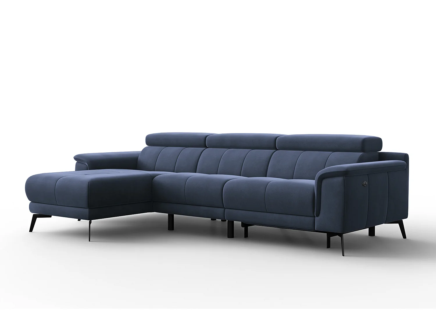 CANAPÉ D'ANGLE RELAX FIERO 4 places gauche, tissu velours bleu marine
