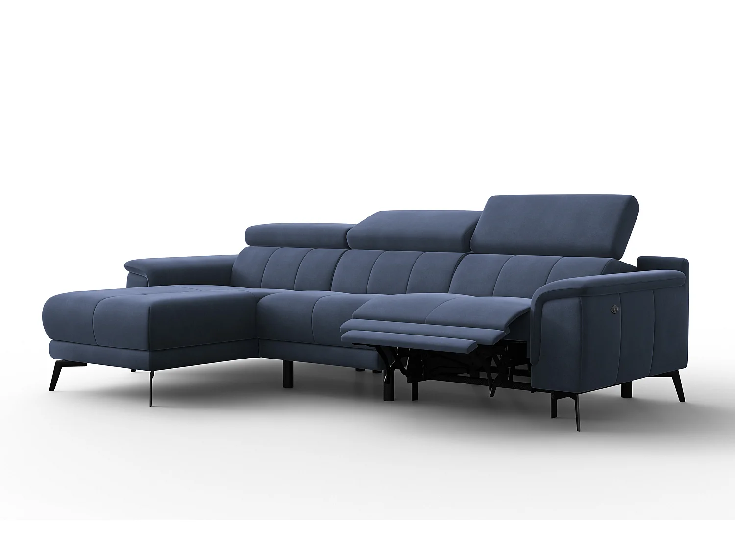CANAPÉ D'ANGLE RELAX FIERO 4 places gauche, tissu velours bleu marine