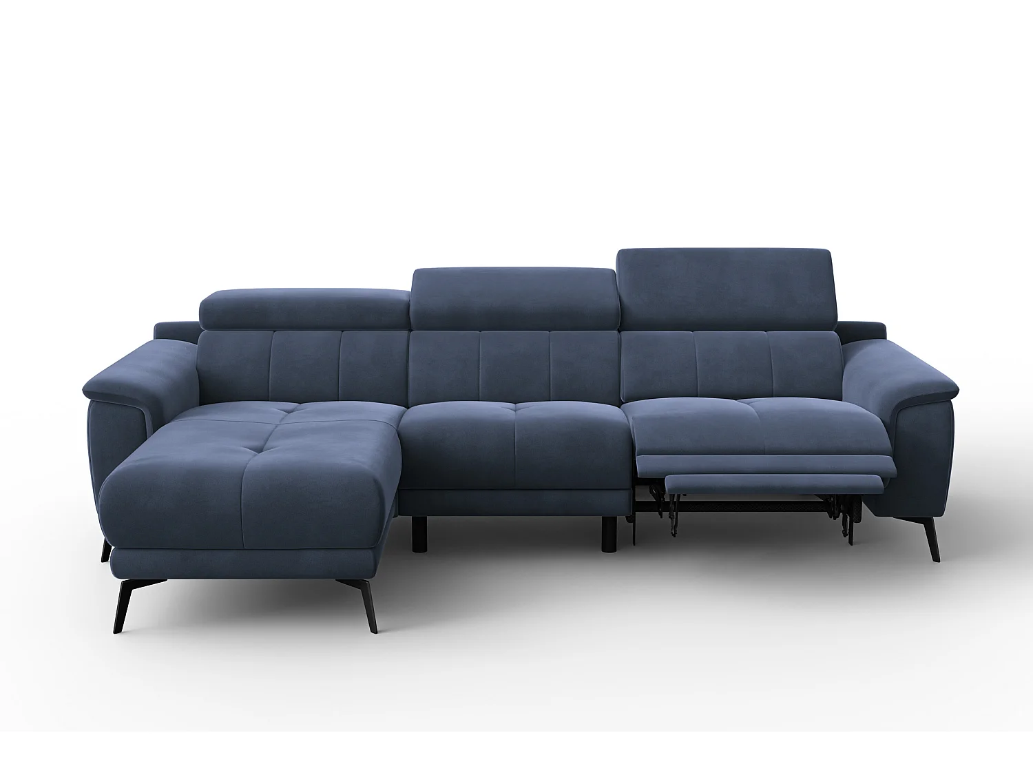 CANAPÉ D'ANGLE RELAX FIERO 4 places gauche, tissu velours bleu marine