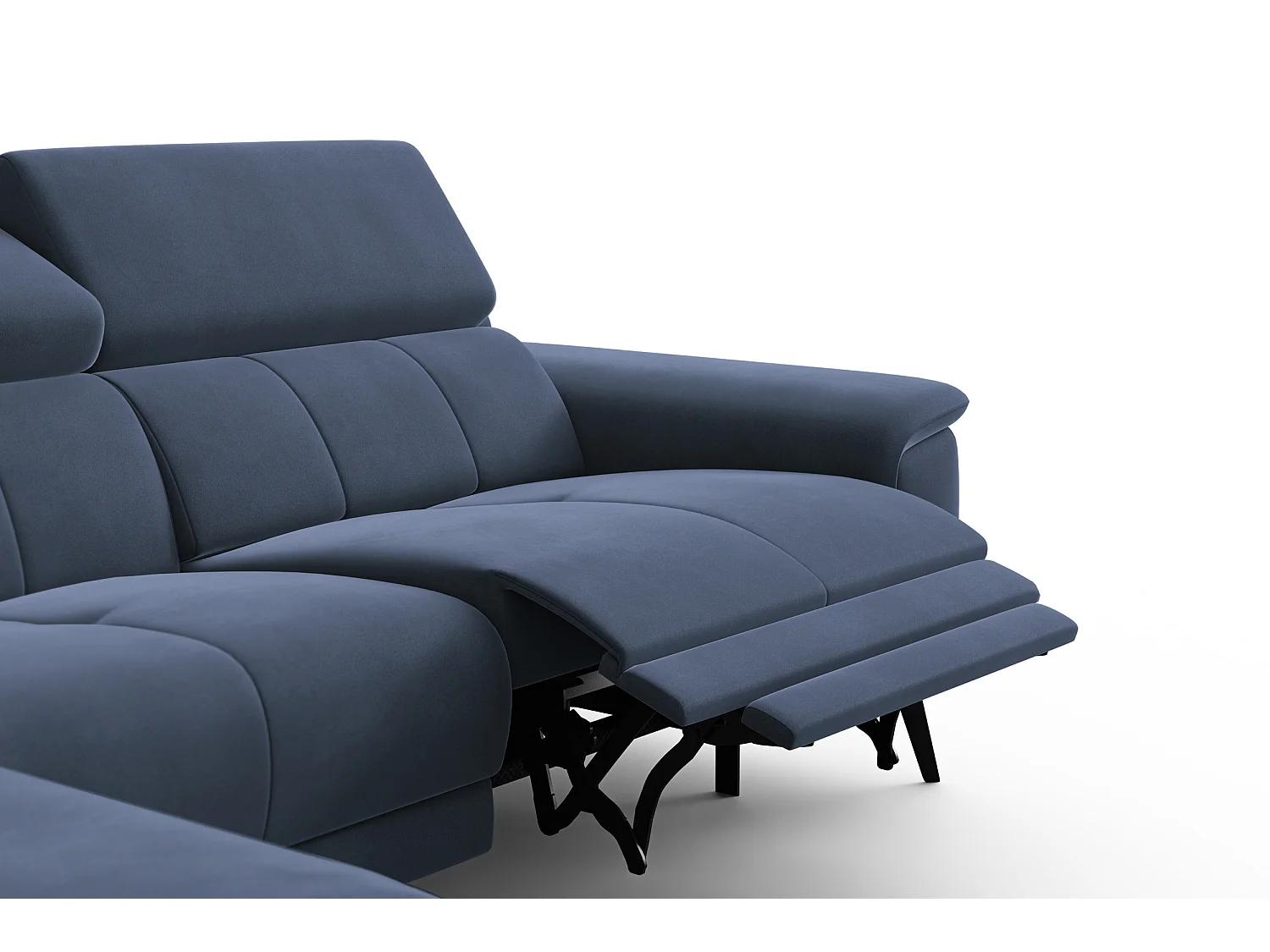 CANAPÉ D'ANGLE RELAX FIERO 4 places gauche, tissu velours bleu marine
