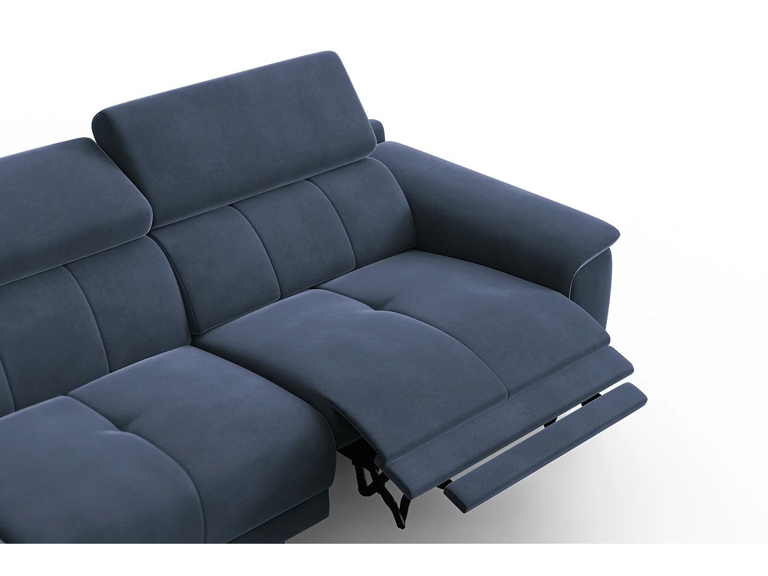 CANAPÉ D'ANGLE RELAX FIERO 4 places gauche, tissu velours bleu marine