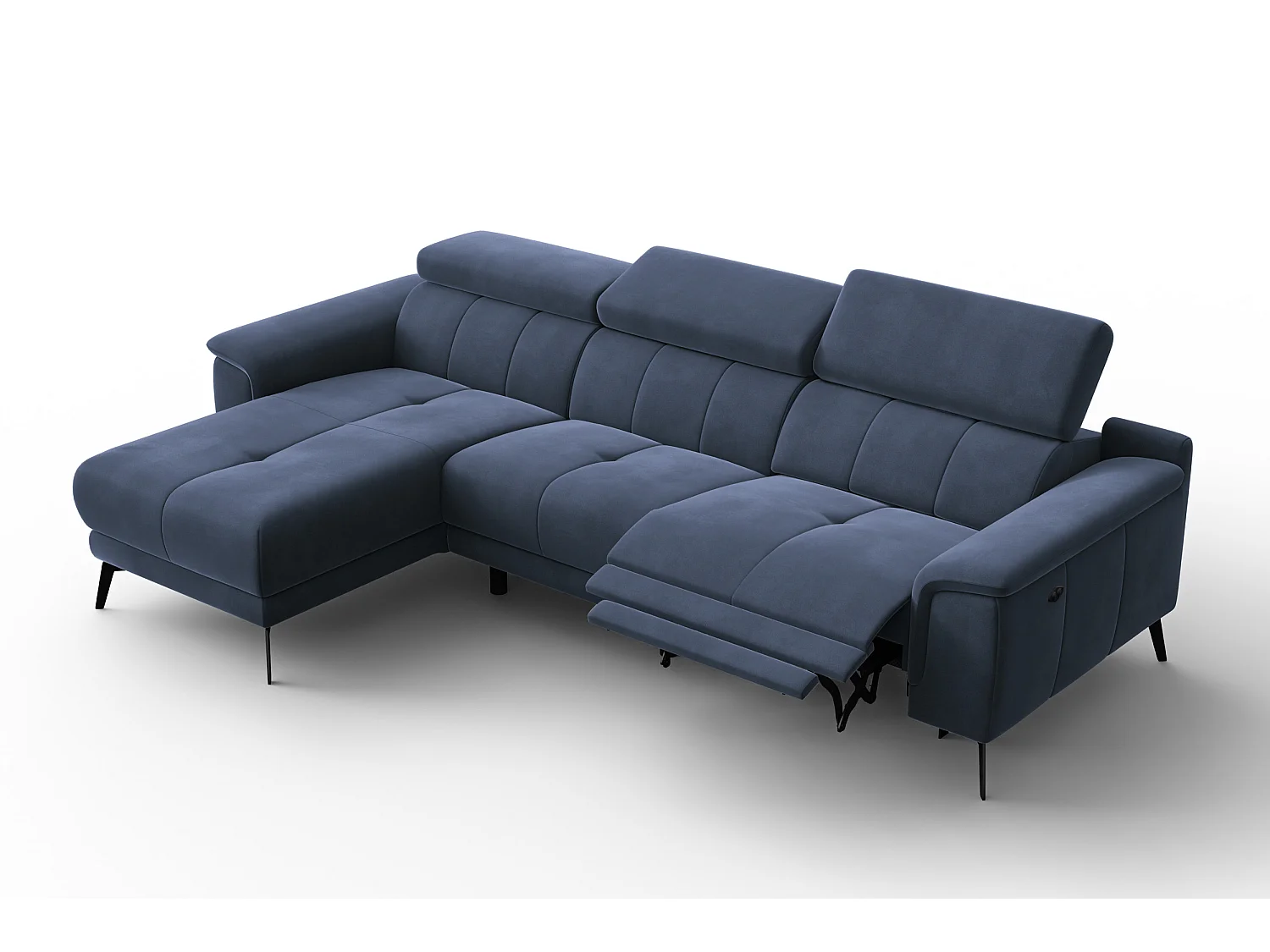 CANAPÉ D'ANGLE RELAX FIERO 4 places gauche, tissu velours bleu marine