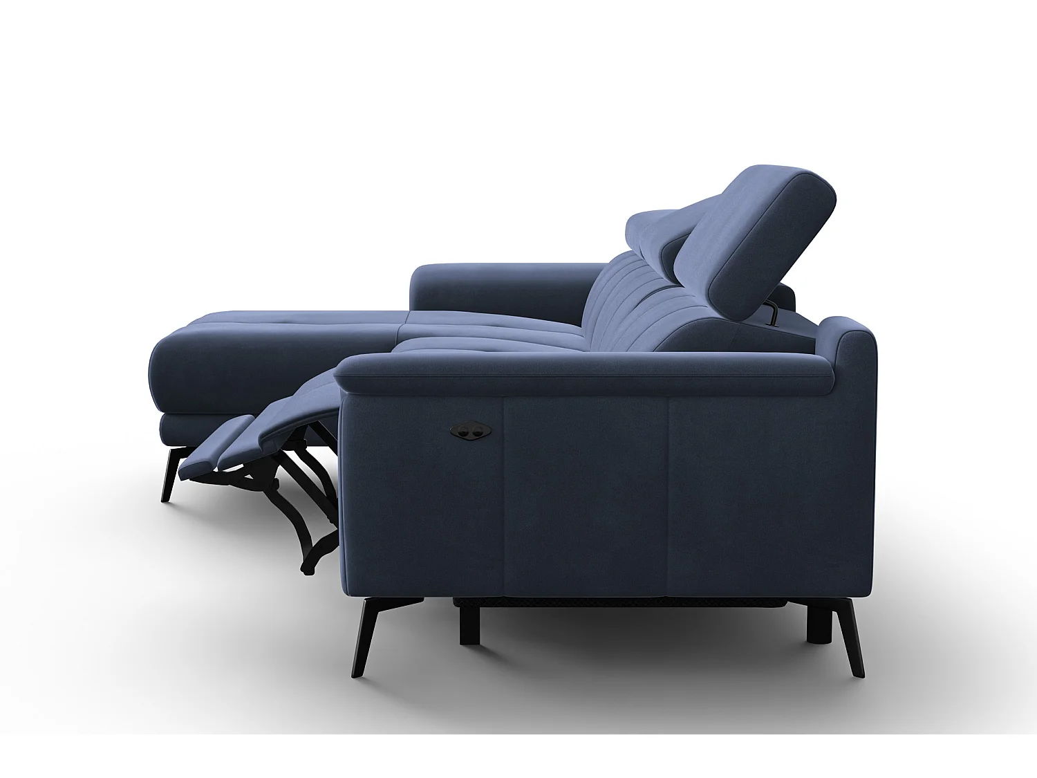 CANAPÉ D'ANGLE RELAX FIERO 4 places gauche, tissu velours bleu marine