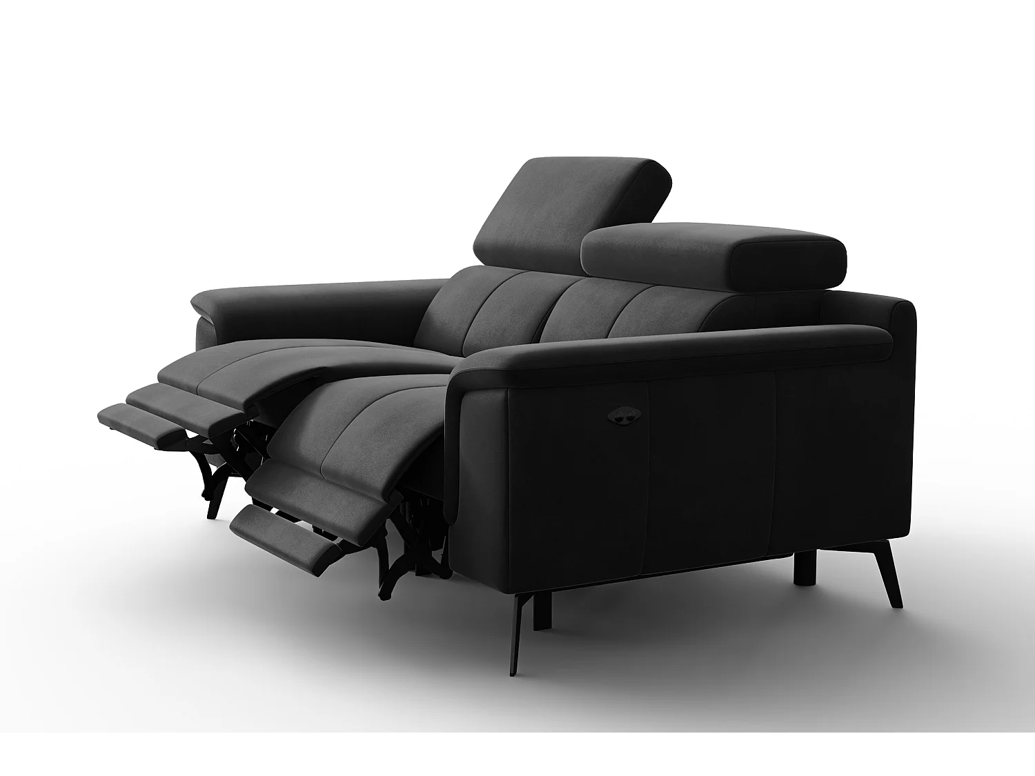 Sofa Relax 2-Sitzer FIERO, Schwarzer Veloursstoff