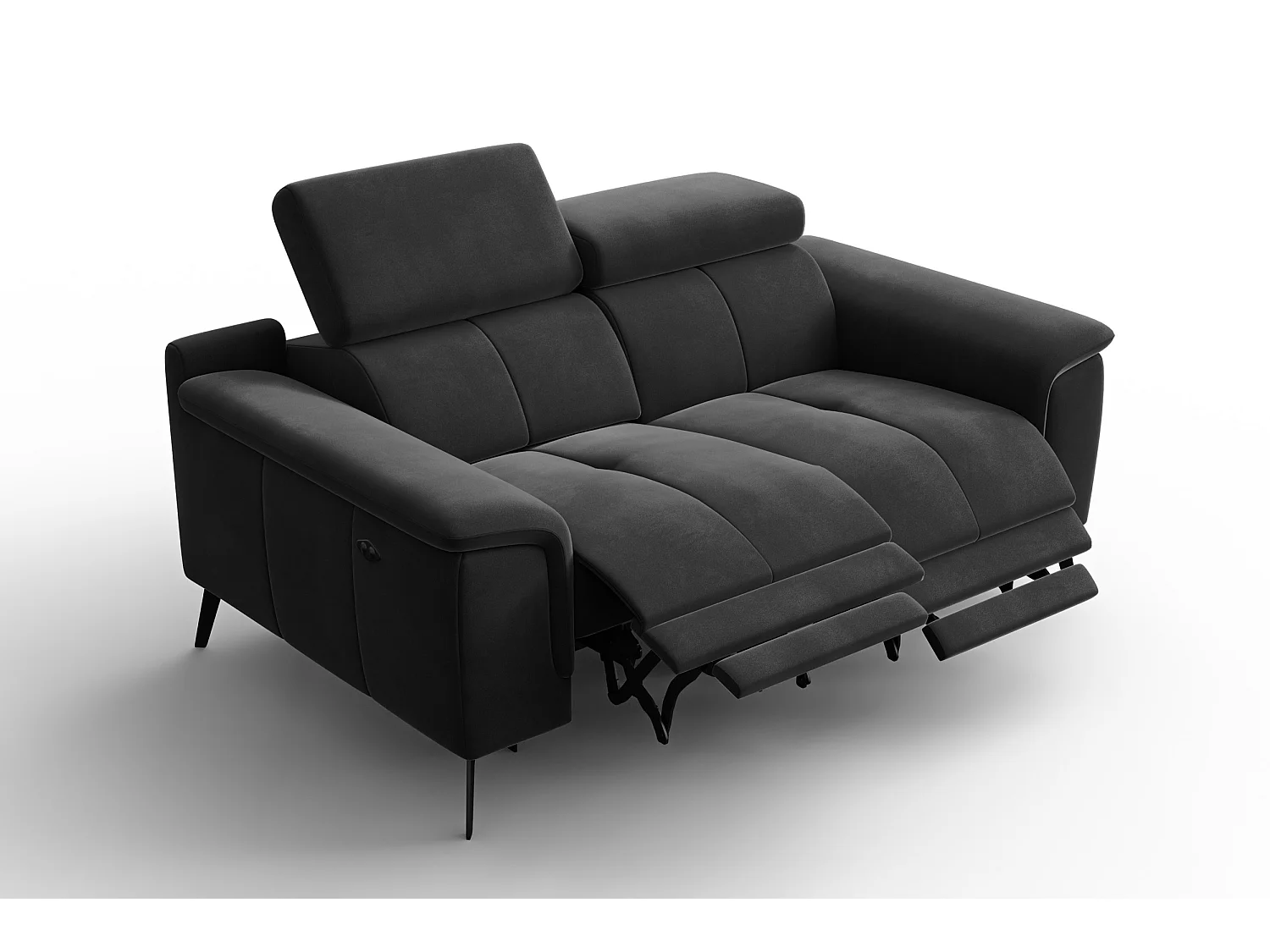 Sofa Relax 2-Sitzer FIERO, Schwarzer Veloursstoff