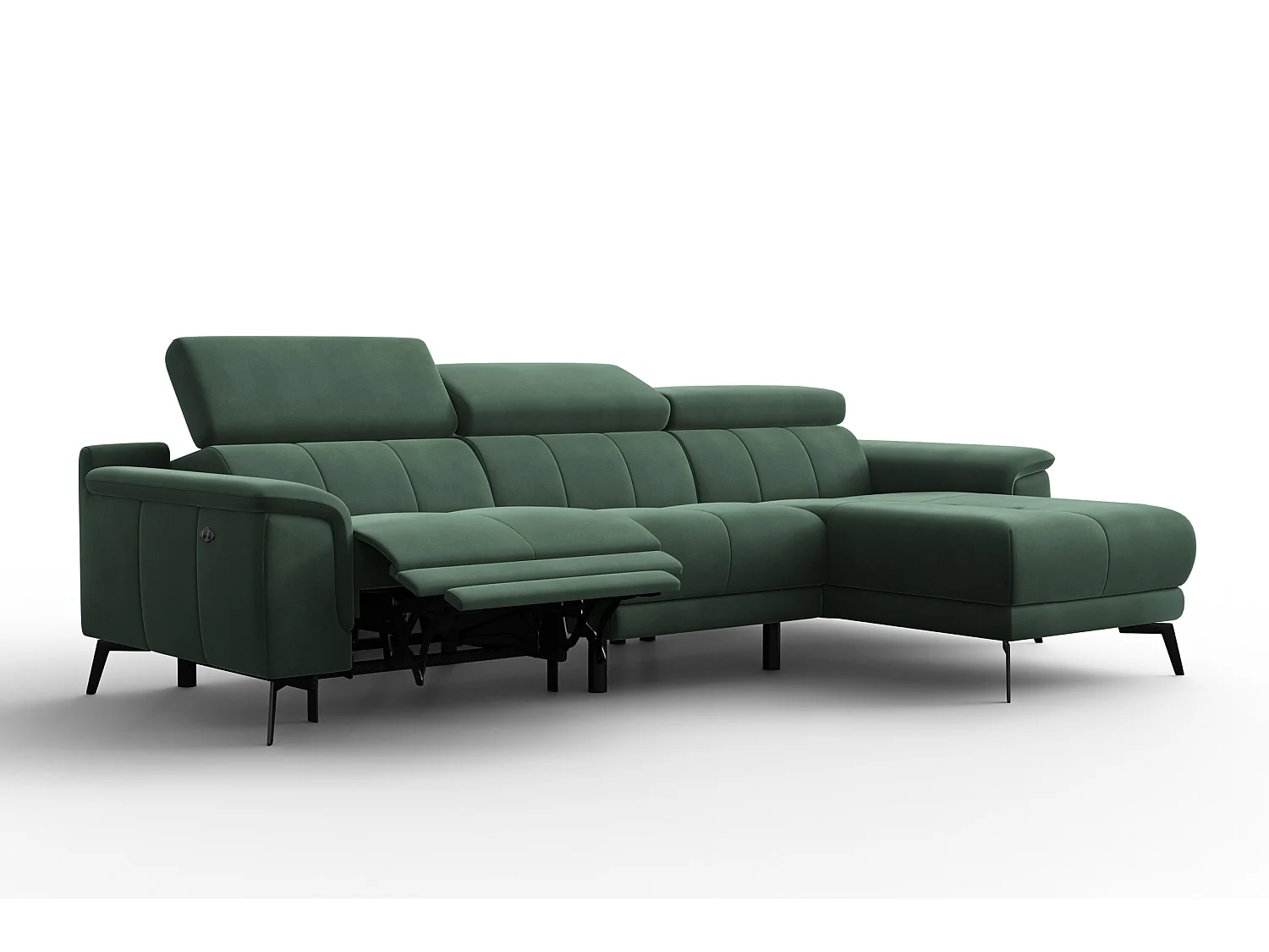 CANAPÉ D'ANGLE RELAX FIERO 4 places droit, tissu velours vert