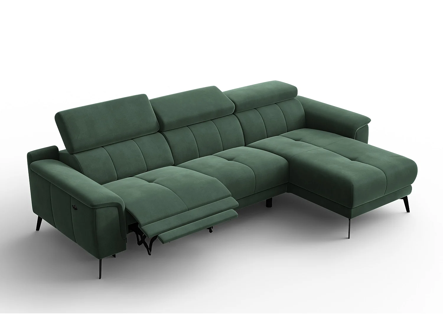 CANAPÉ D'ANGLE RELAX FIERO 4 places droit, tissu velours vert
