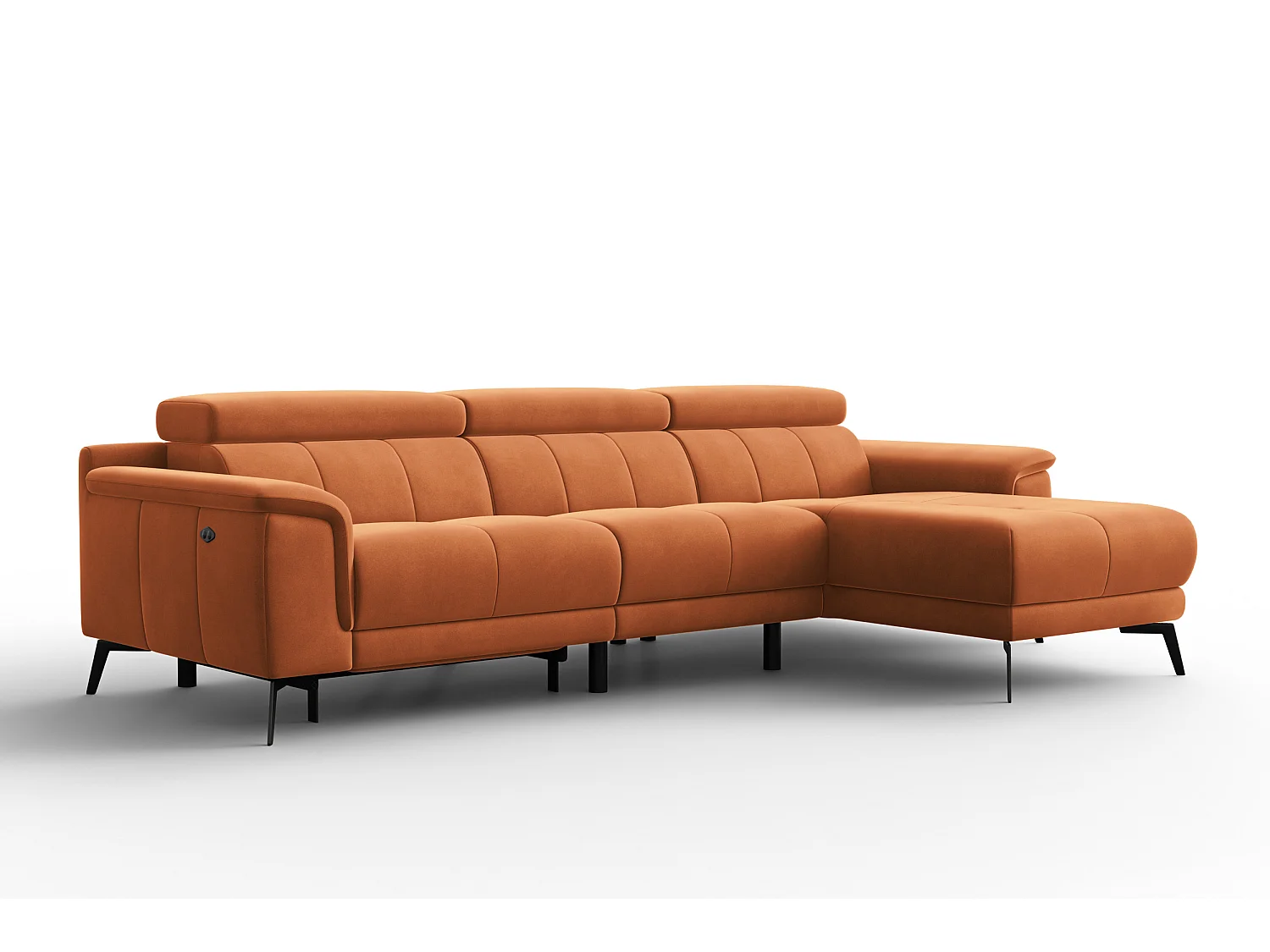 CANAPÉ D'ANGLE RELAX FIERO 4 places droit, tissu velours orange
