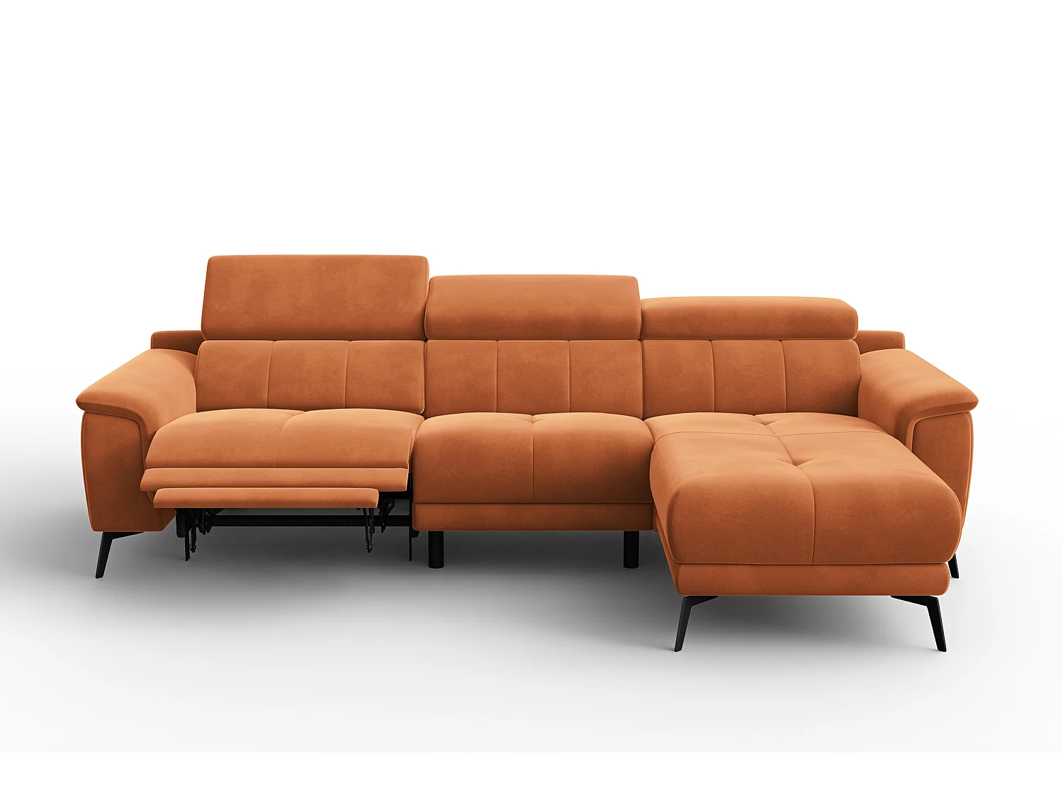 CANAPÉ D'ANGLE RELAX FIERO 4 places droit, tissu velours orange