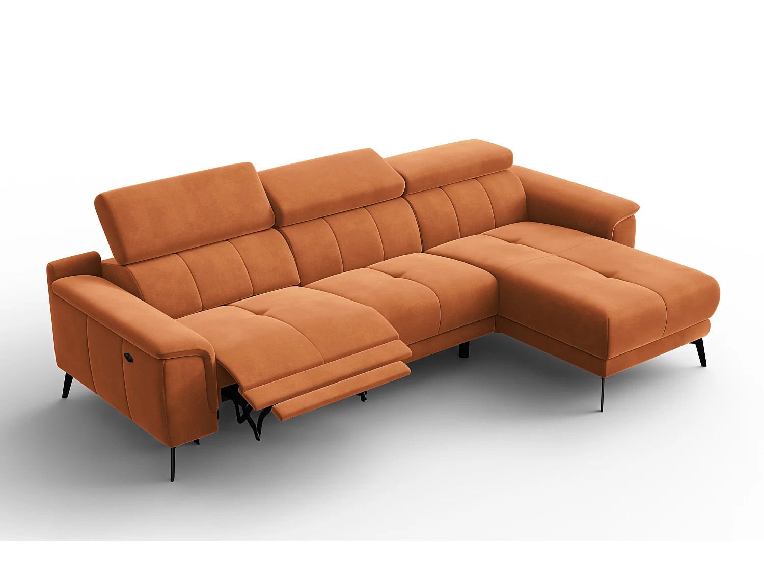 CANAPÉ D'ANGLE RELAX FIERO 4 places droit, tissu velours orange