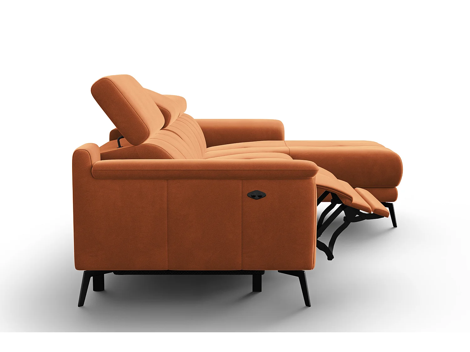 CANAPÉ D'ANGLE RELAX FIERO 4 places droit, tissu velours orange