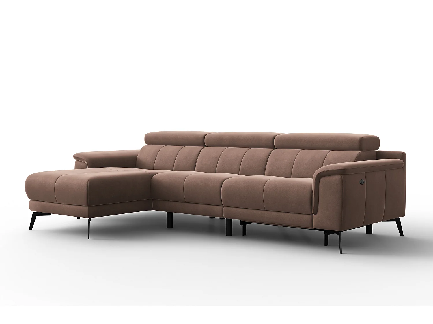 CANAPÉ D'ANGLE RELAX FIERO 4 places gauche, tissu velours marron